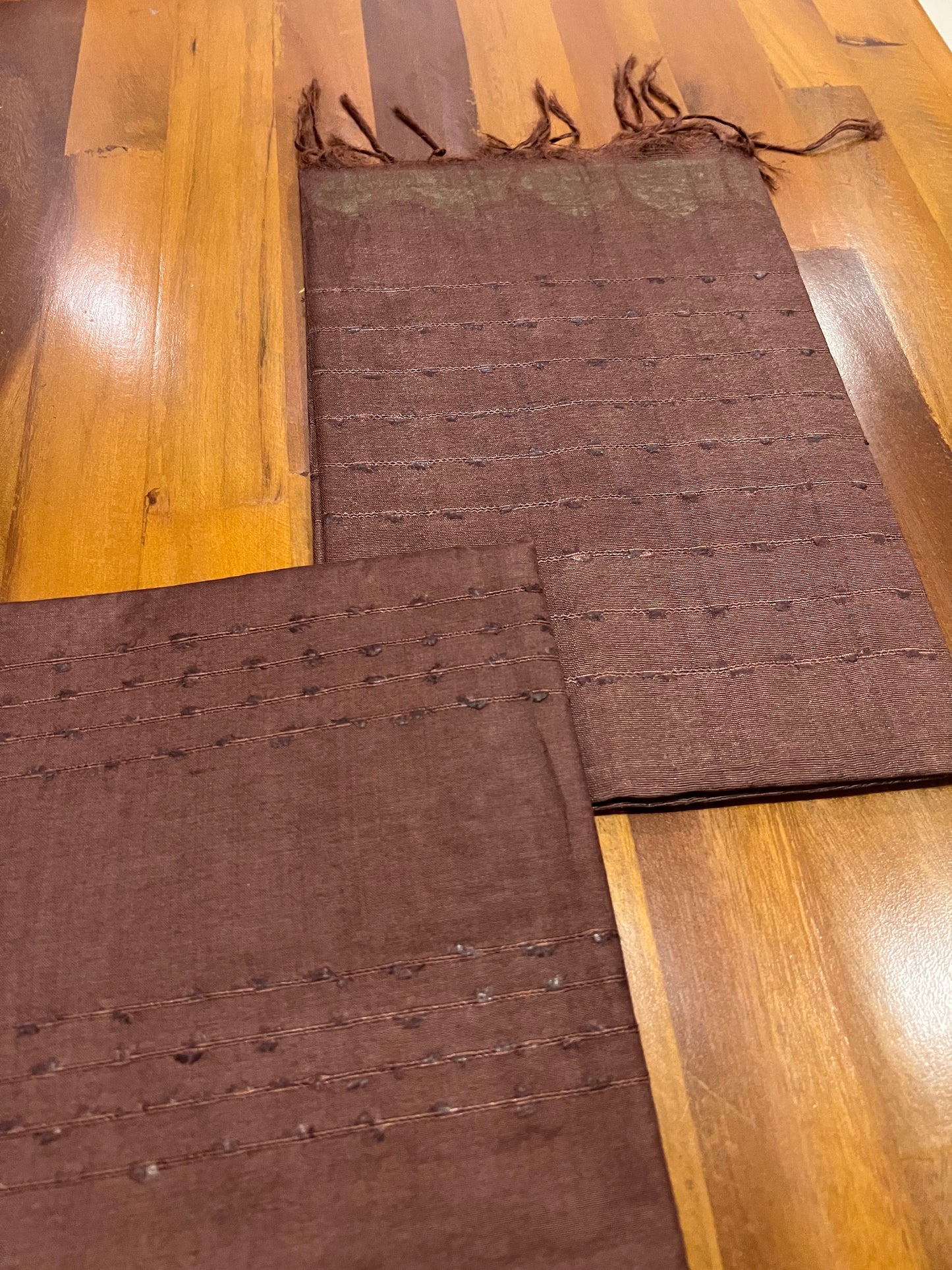 Southloom™ Semi Tussar Churidar Salwar Suit Material in Brown with Thread work Design