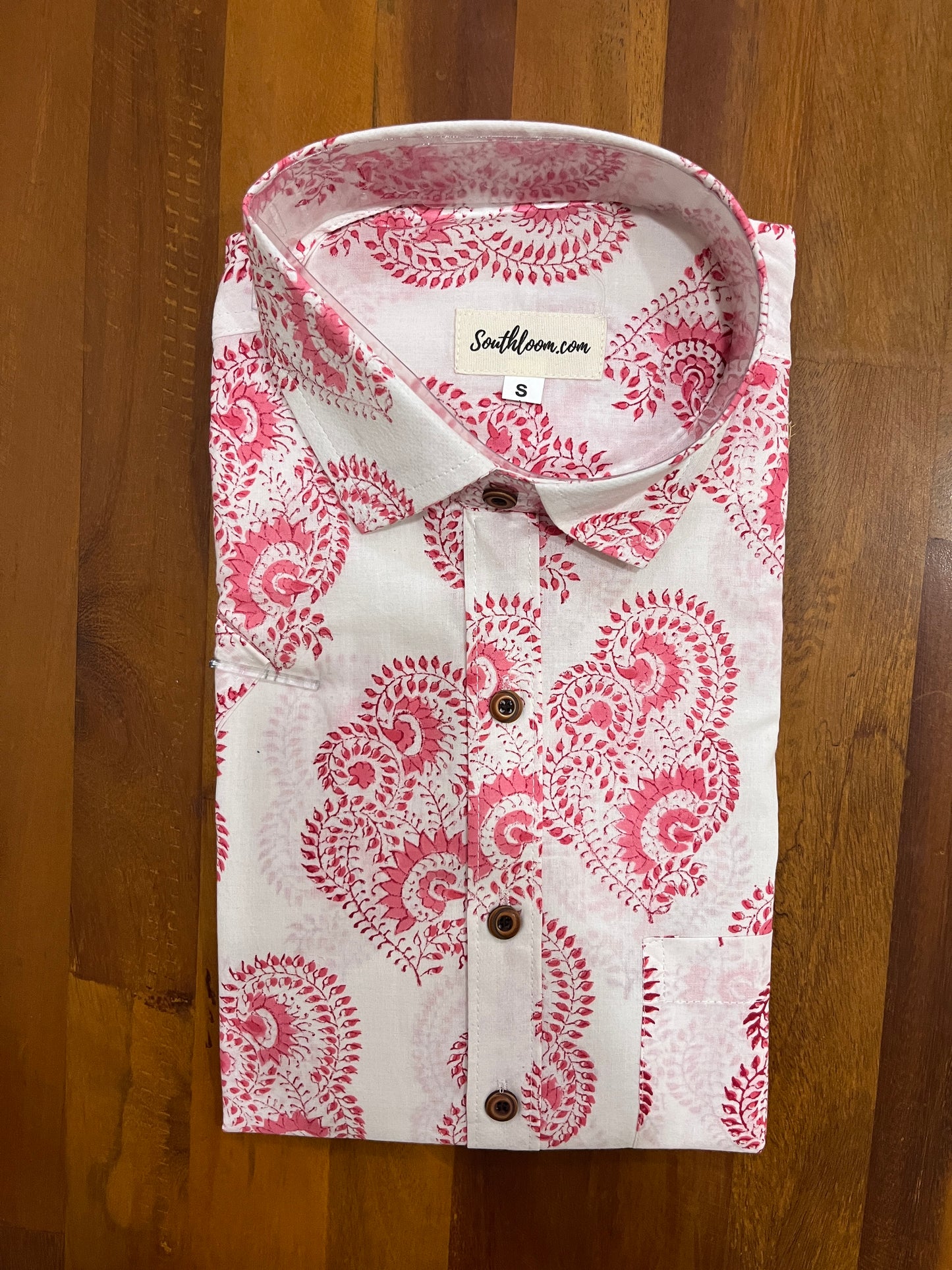 Southloom Jaipur Cotton White Hand Block Printed Shirt (Half Sleeves)