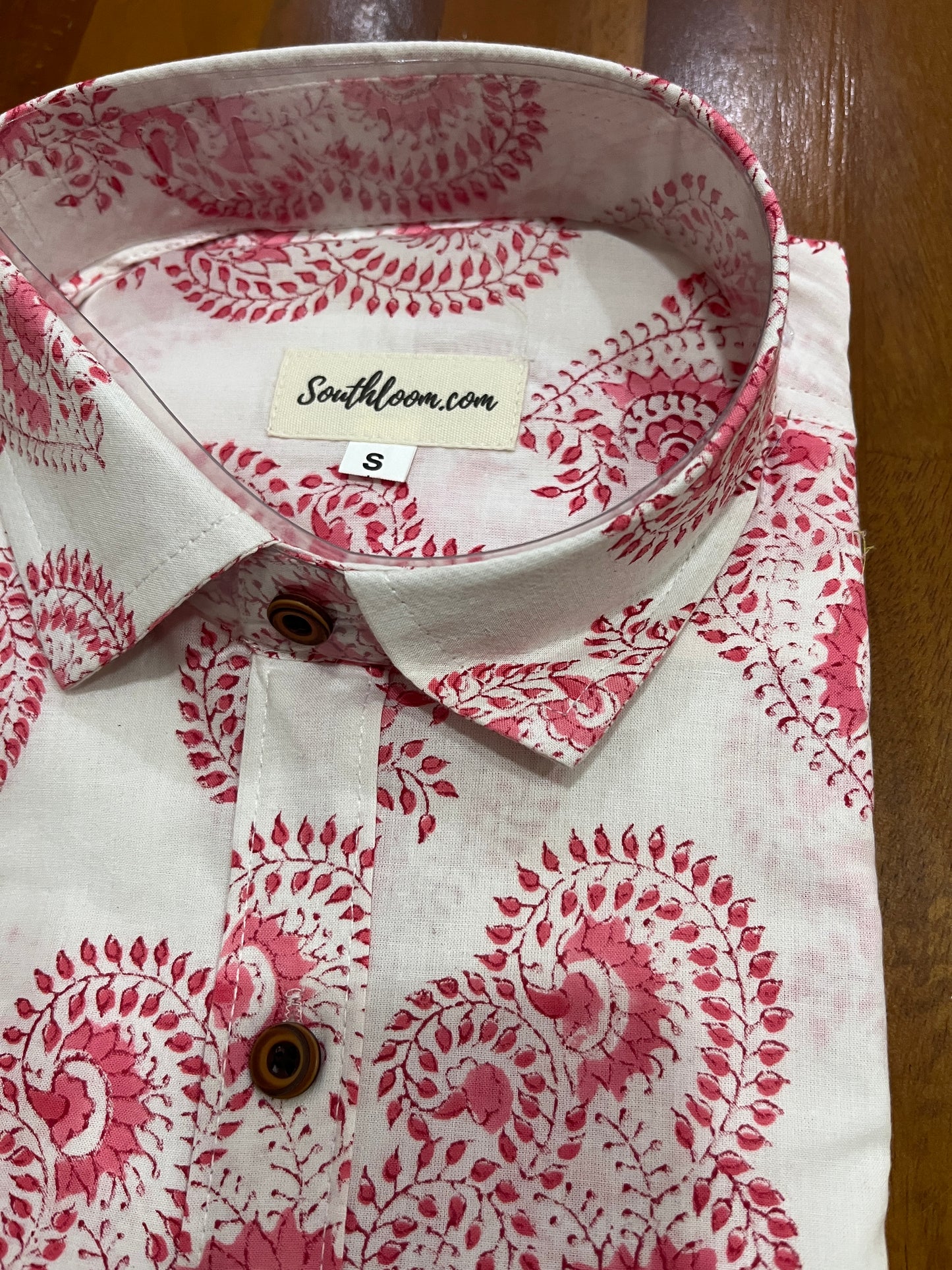 Southloom Jaipur Cotton White Hand Block Printed Shirt (Half Sleeves)