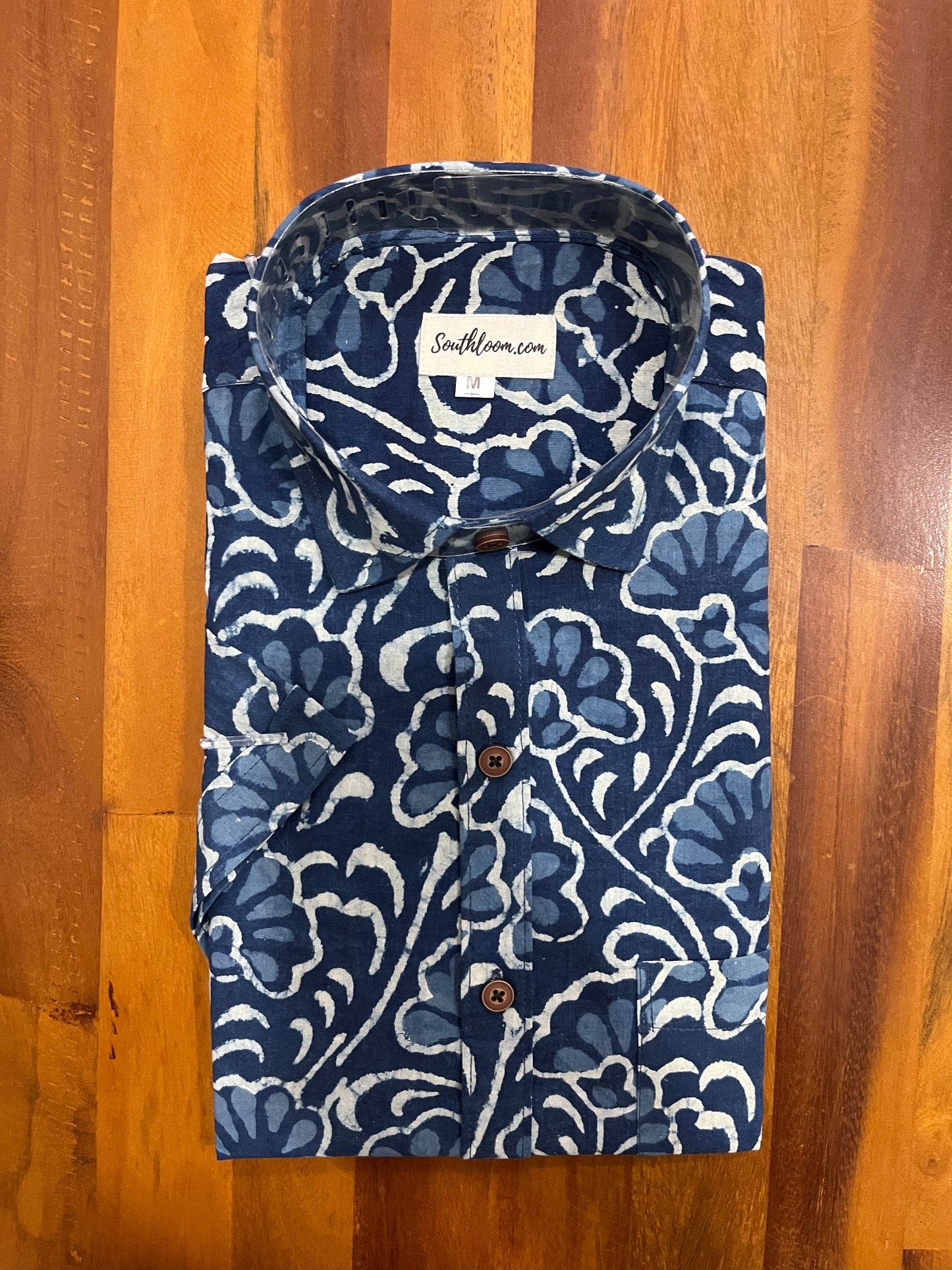 Southloom Jaipur Cotton Blue Hand Block Printed Shirt (Half Sleeves)