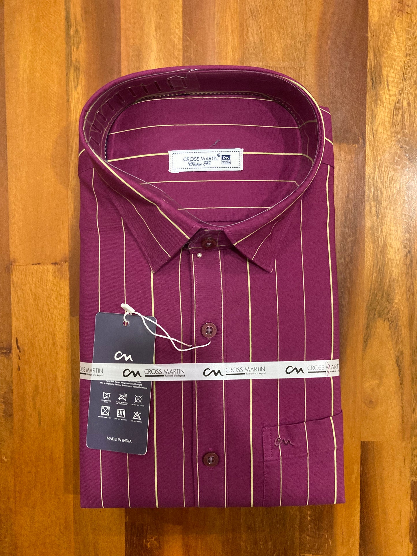 Pure Cotton Magenta Striped Shirt (44 FS)