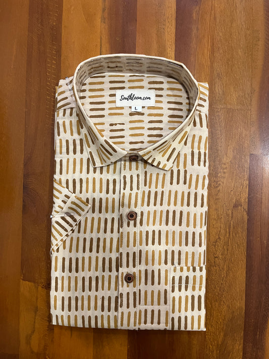 Southloom Jaipur Cotton Beige Hand Block Printed Shirt (Half Sleeves)