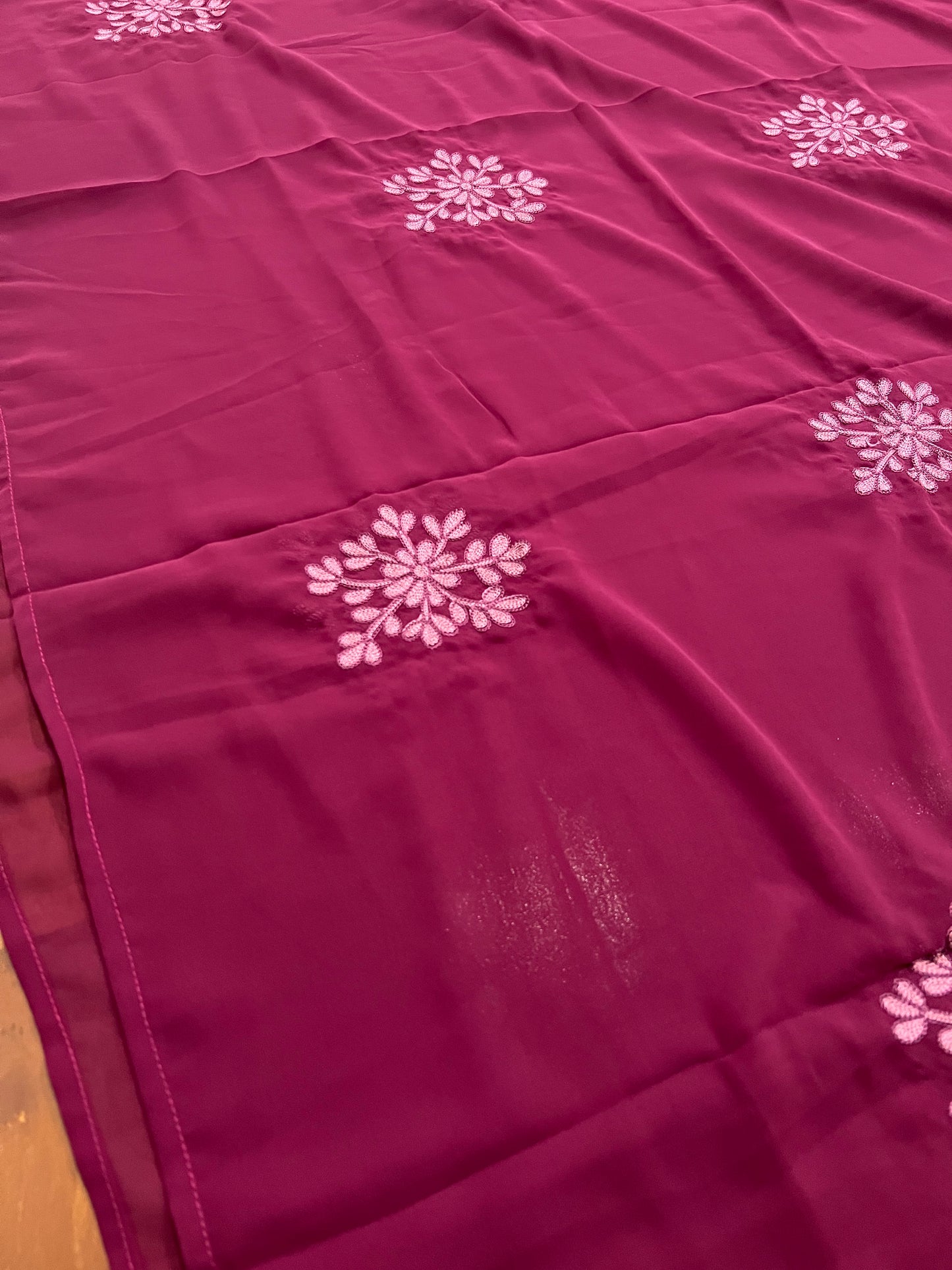 Southloom™ Georgette Churidar Salwar Suit Material in Maroon with Floral Thread work Design