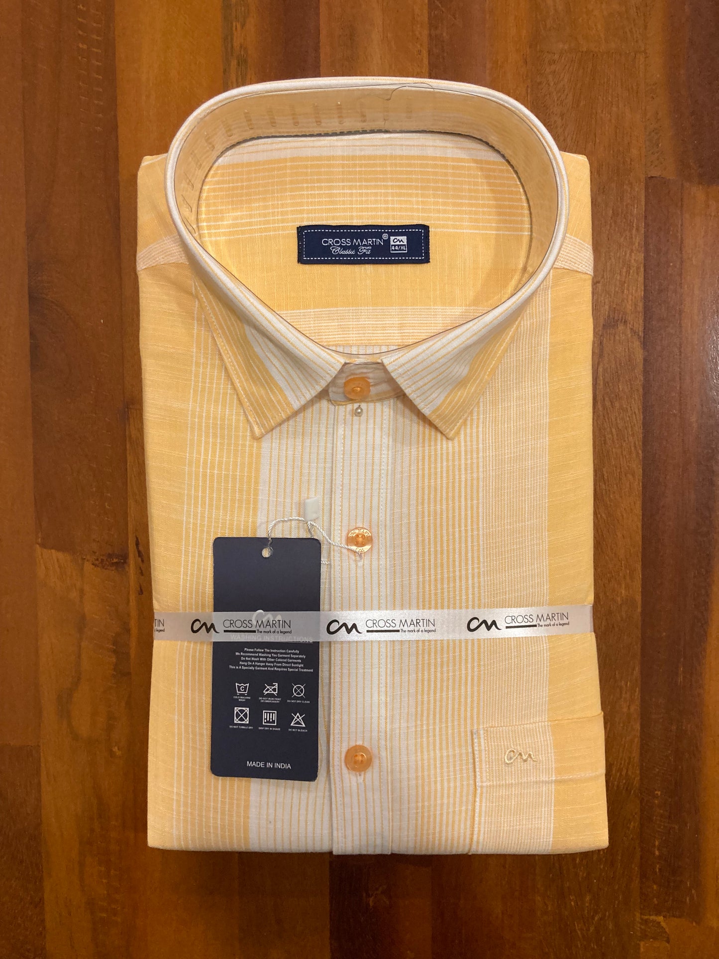 Pure Cotton Light Orange Striped Shirt (44 FS)