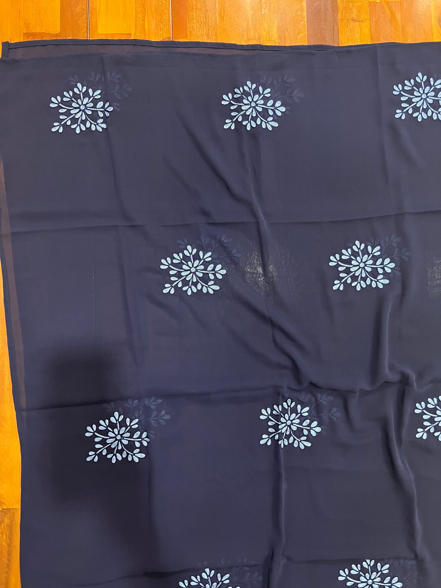 Southloom™ Georgette Churidar Salwar Suit Material in Navy Blue with Floral Thread work Design