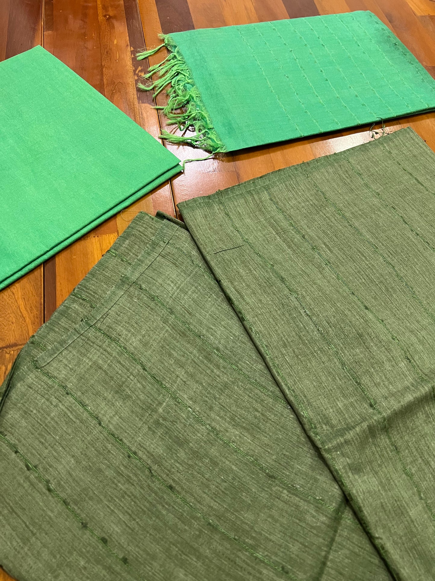 Southloom™ Semi Tussar Churidar Salwar Suit Material in Green with Thread work Design