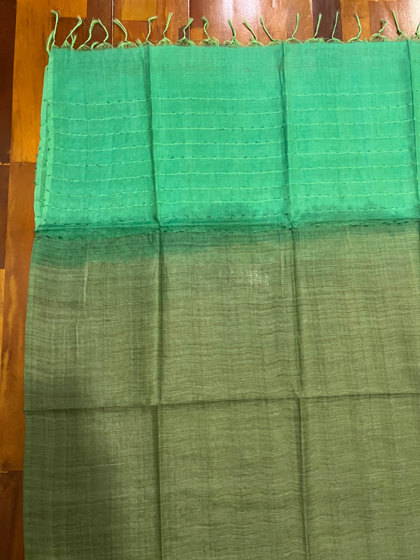 Southloom™ Semi Tussar Churidar Salwar Suit Material in Green with Thread work Design