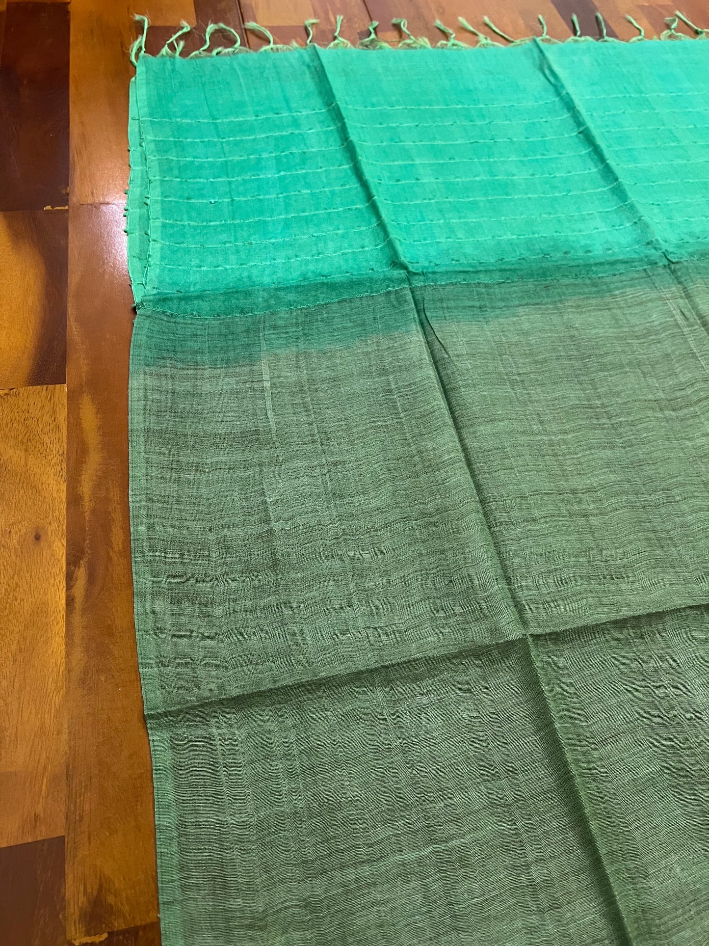 Southloom™ Semi Tussar Churidar Salwar Suit Material in Green with Thread work Design