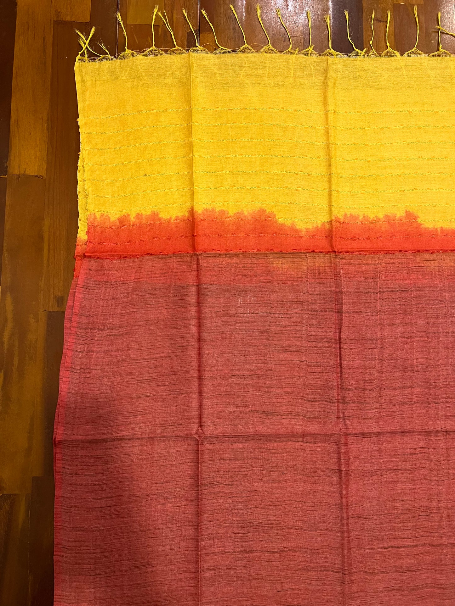 Southloom™ Semi Tussar Churidar Salwar Suit Material in Brick Red with Thread work Design