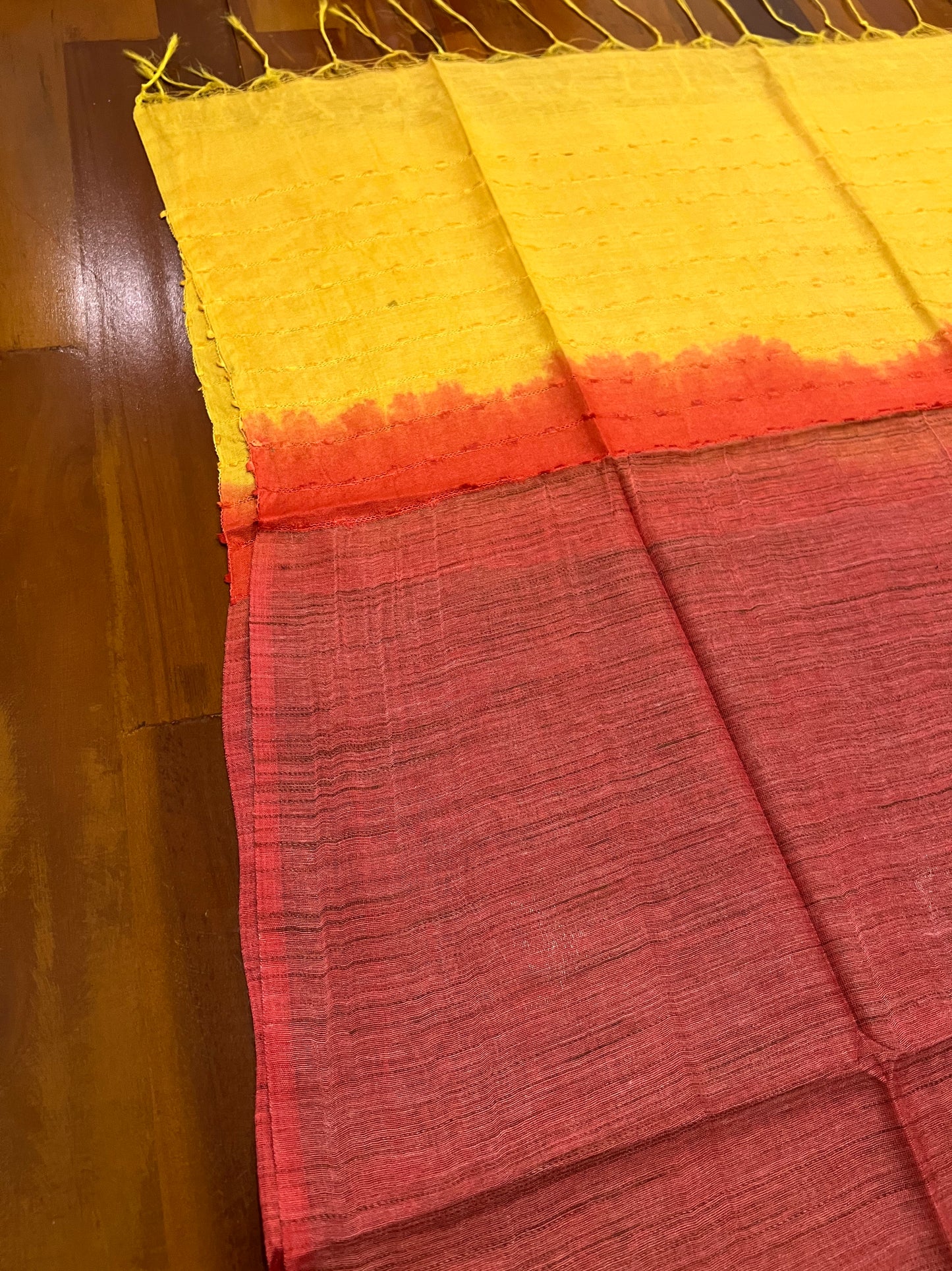 Southloom™ Semi Tussar Churidar Salwar Suit Material in Brick Red with Thread work Design