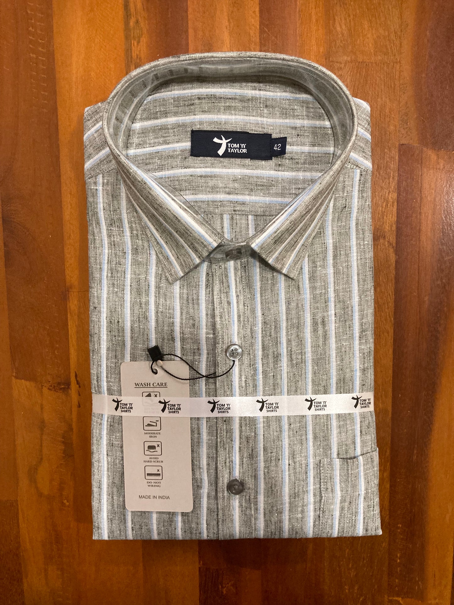 Pure Cotton Shaded Grey With Stripes Shirt (42 FS)