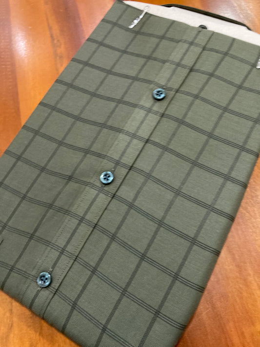 Pure Cotton Olive Green Checkered Shirt (42 FS)