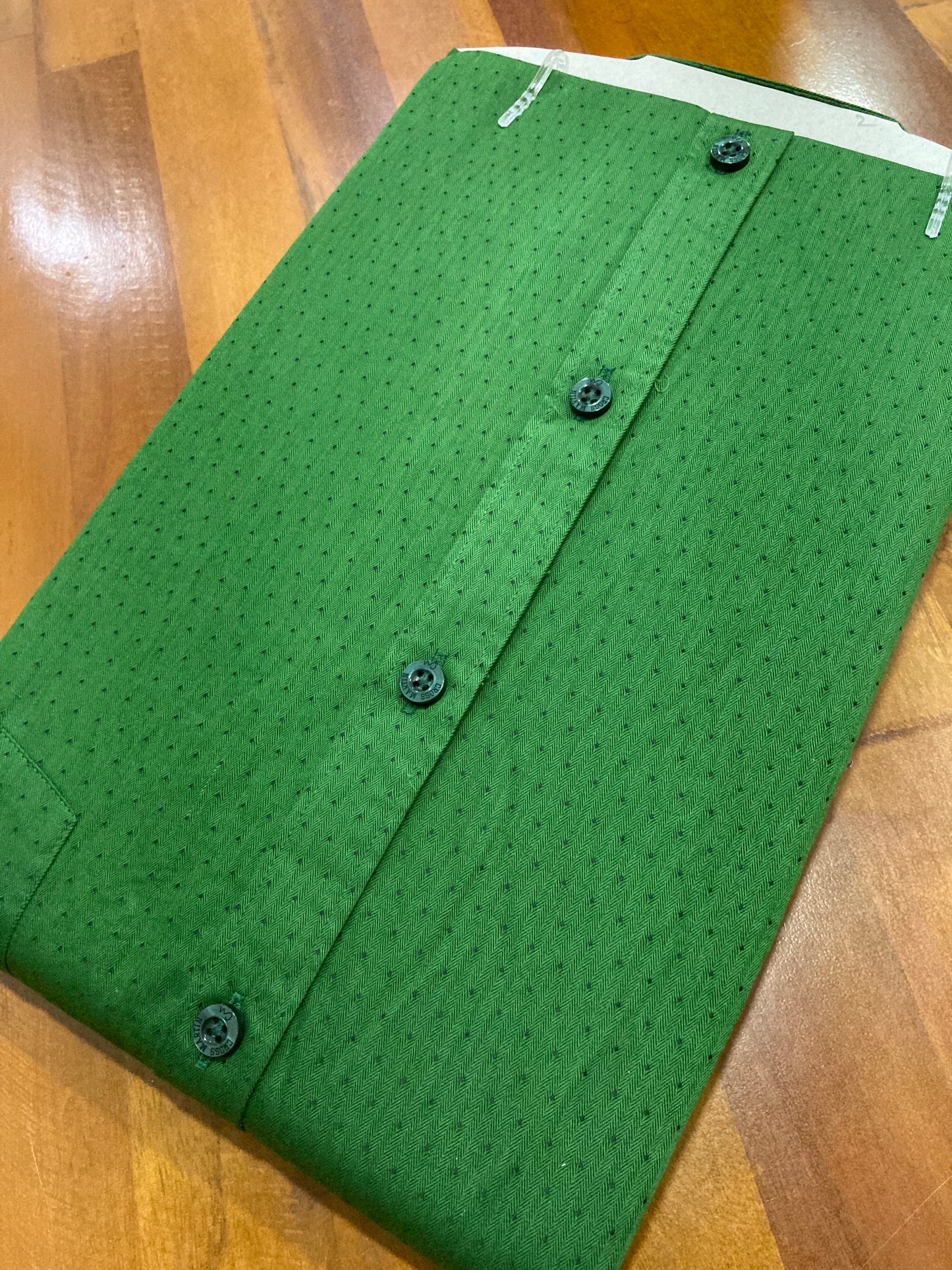 Pure Cotton Green With Dots Printed Shirt (42 HS)