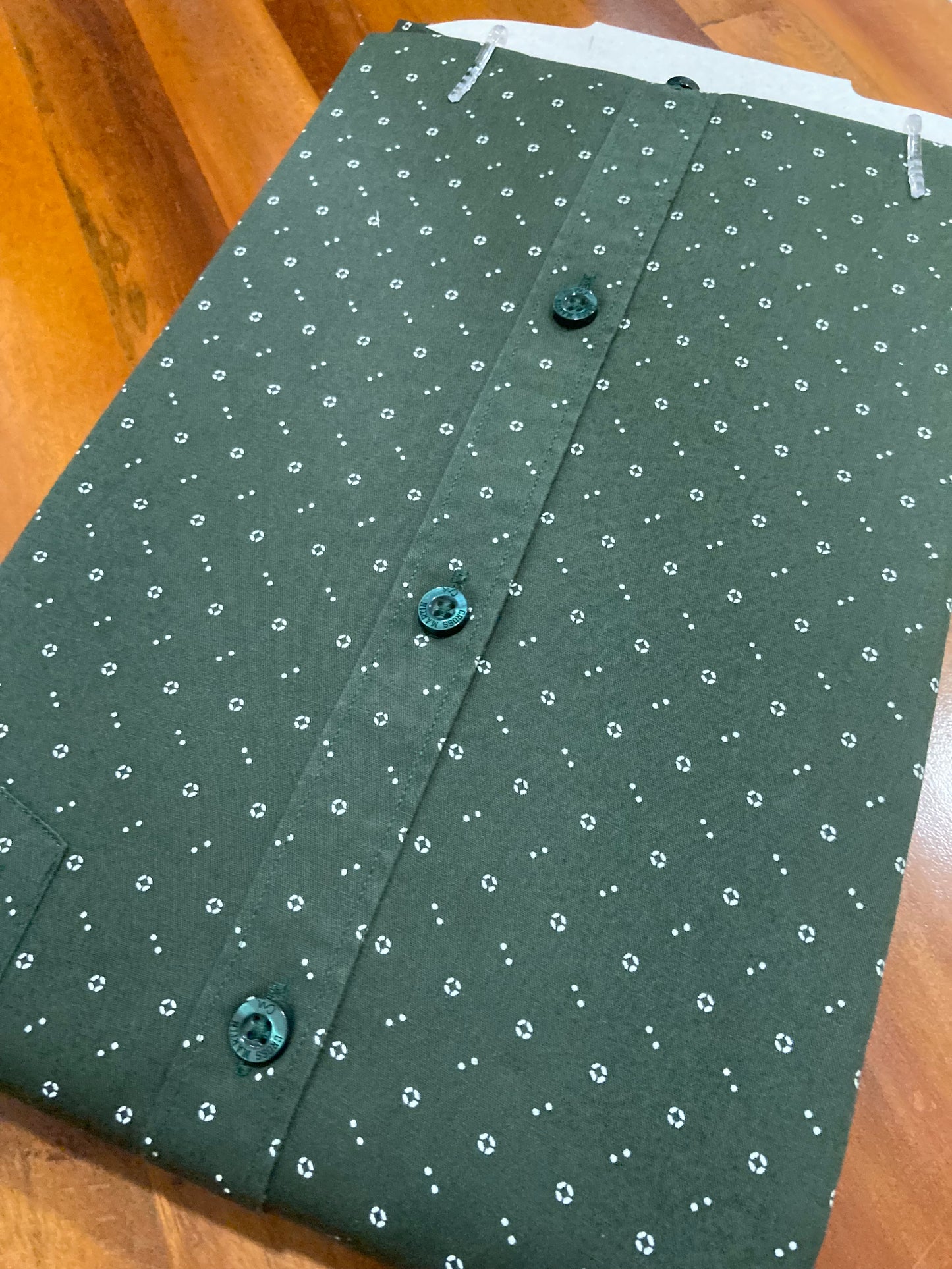 Pure Cotton Dark Green Printed Shirt (42 HS)