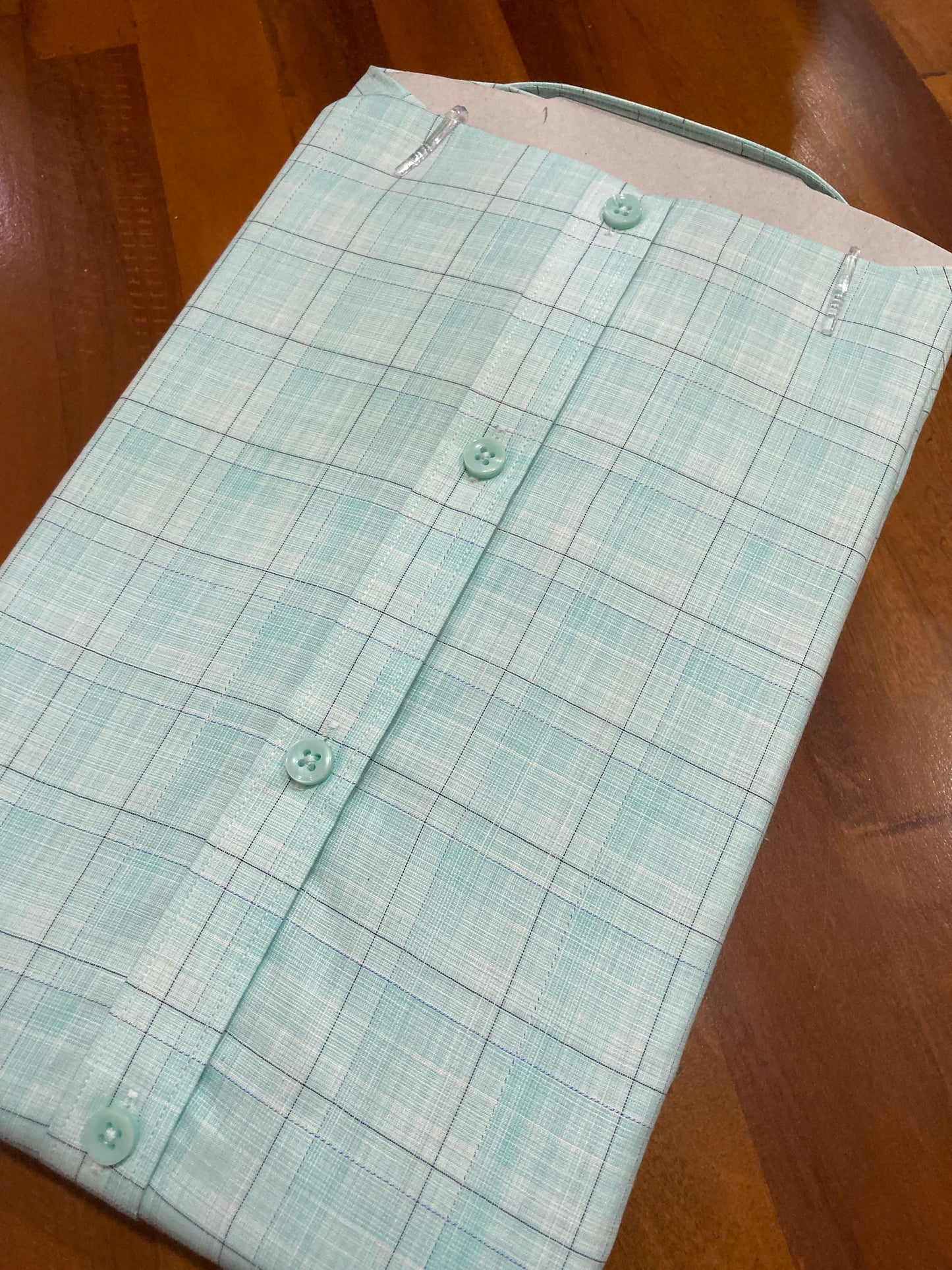 Pure Cotton Turquoise Checkered Shirt (42 HS)