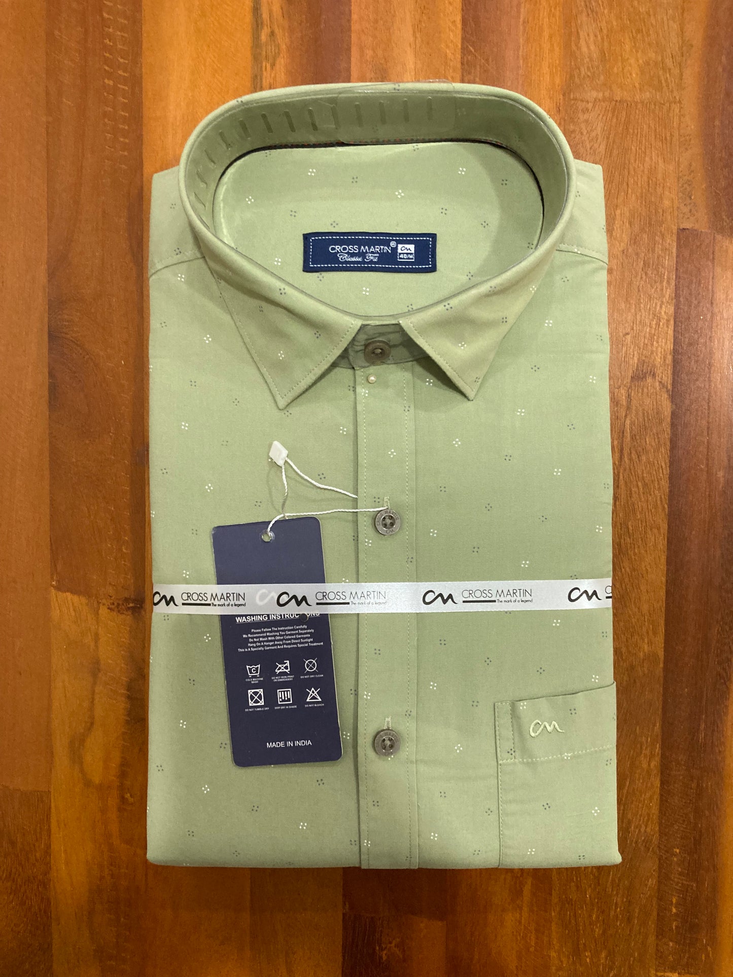 Pure Cotton Olive Green Printed Shirt (40 FS)