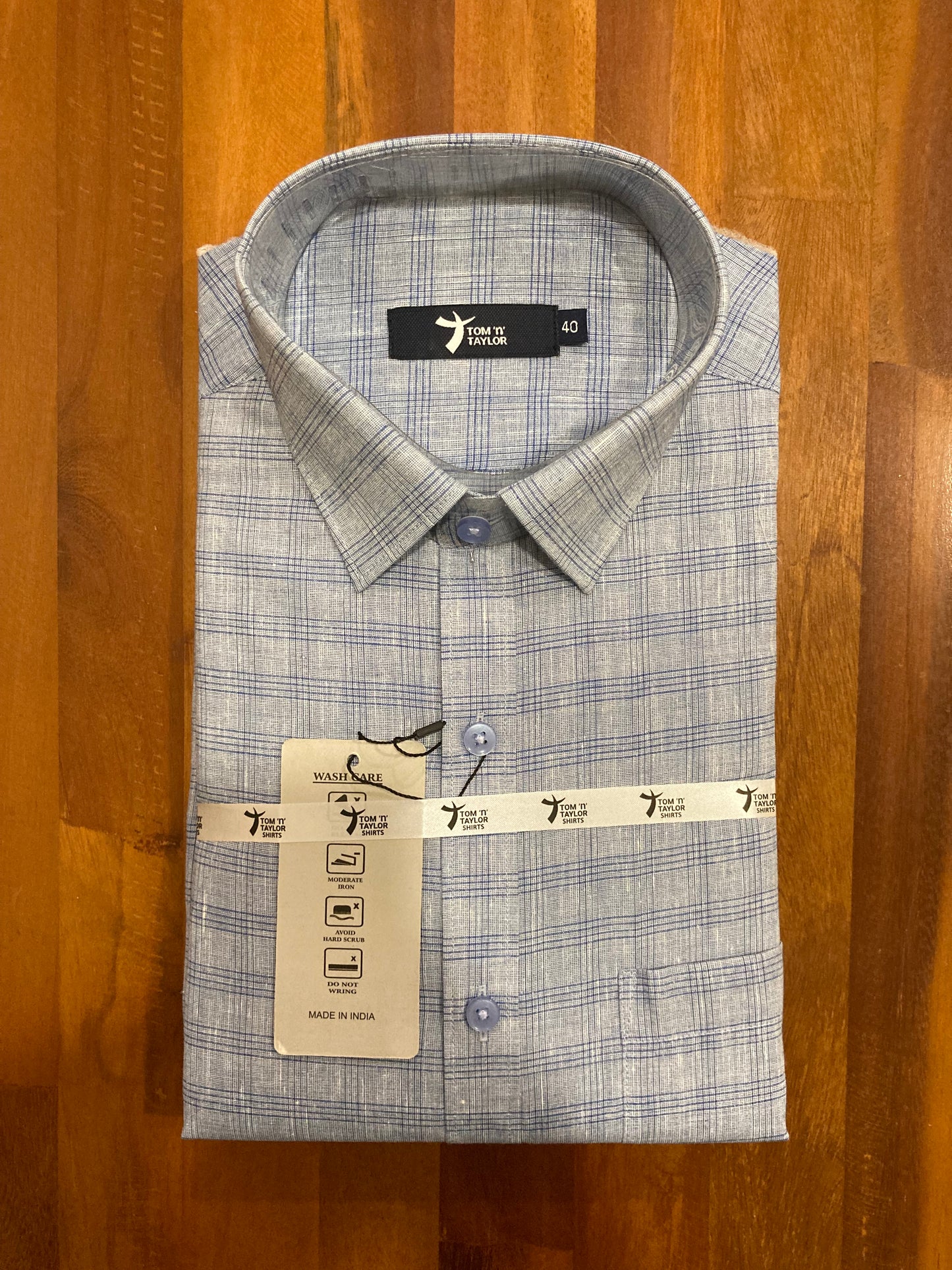 Pure Cotton Shaded Blue Check Shirt (40 FS)