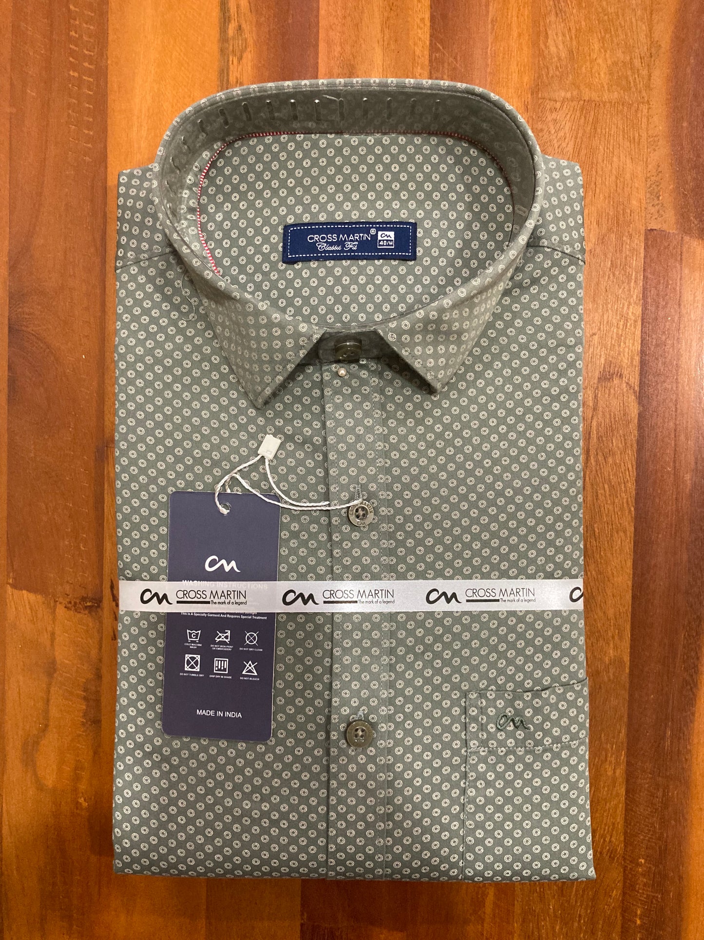 Pure Cotton Olive Green Printed Shirt (40 FS)