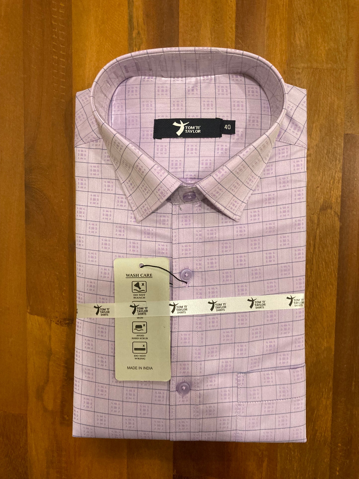 Pure Cotton Light Purple Checkered Shirt (40 FS)