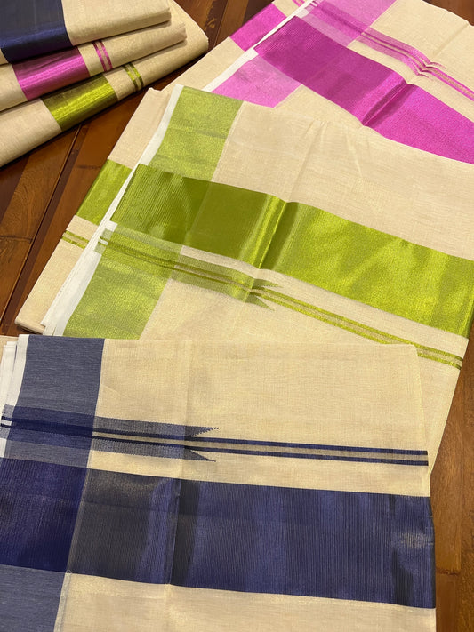 Southloom Exclusive Premium Handloom Tissue Saree with Colour Kasavu Borders and Kara