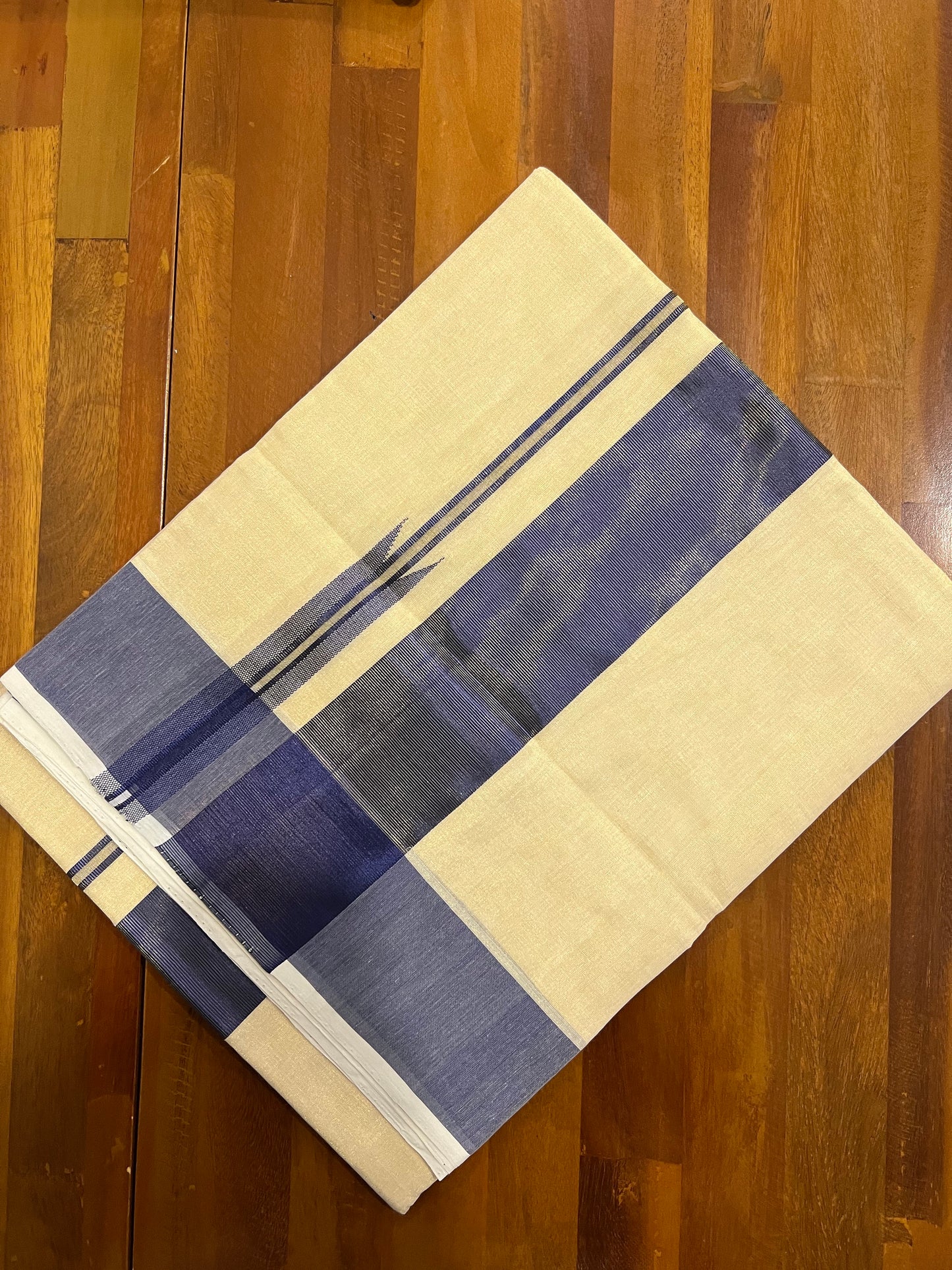 Southloom Exclusive Premium Handloom Tissue Saree with Dark Blue Kasavu Borders and Kara