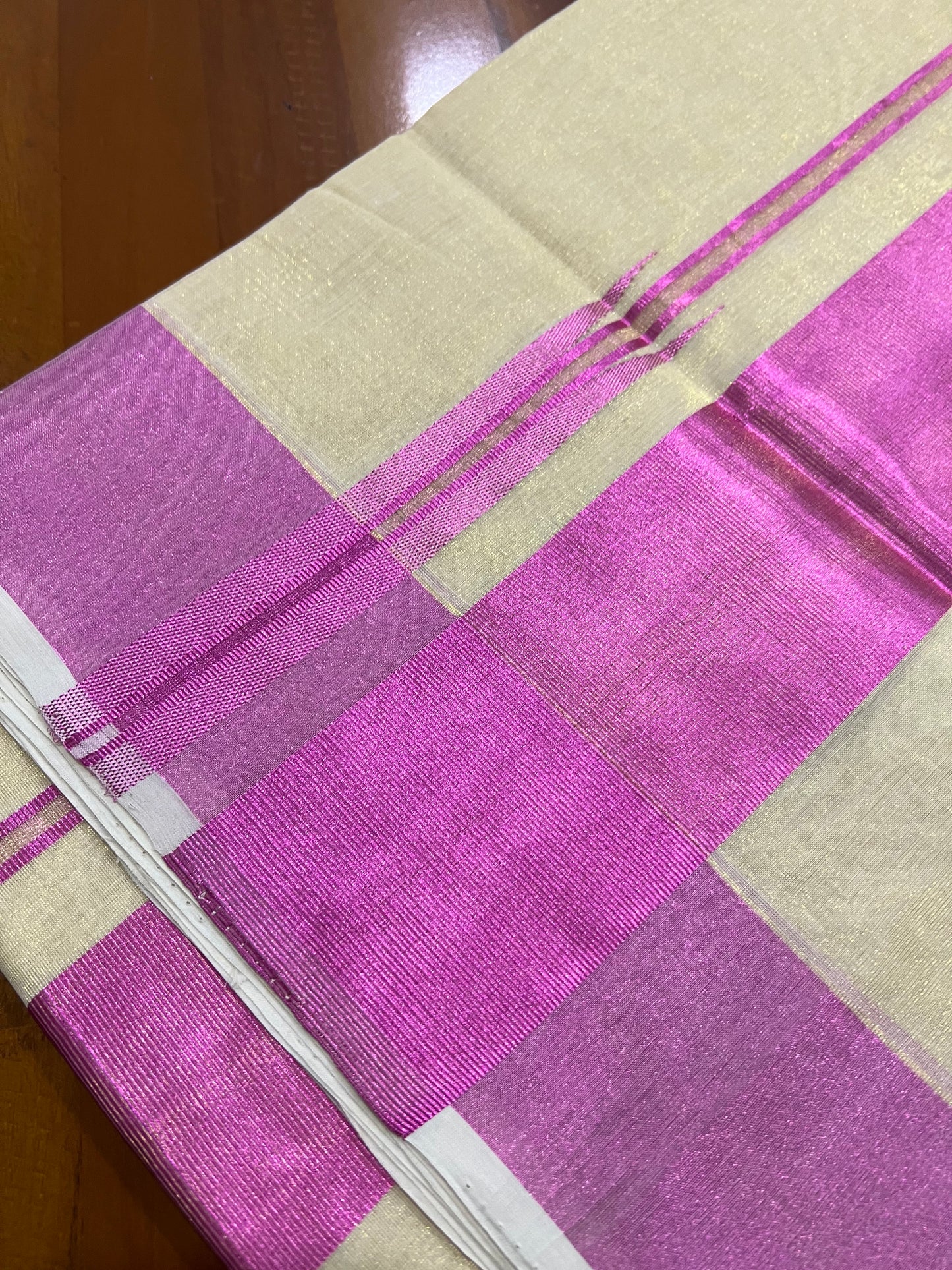 Southloom Exclusive Premium Handloom Tissue Saree with Dark Pink Kasavu Borders and Kara