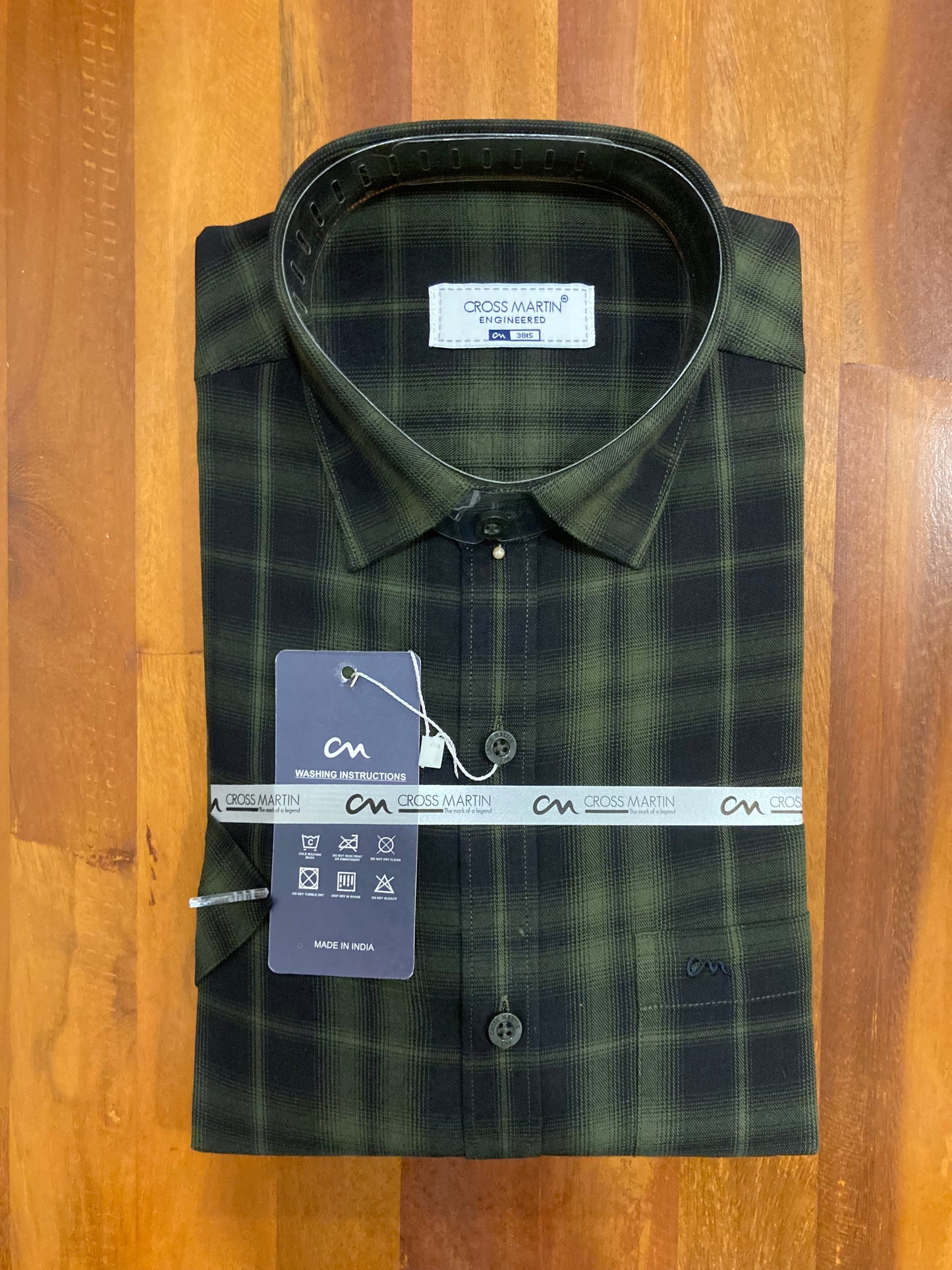 Pure Cotton Dark Green Checkered Shirt (38 HS)