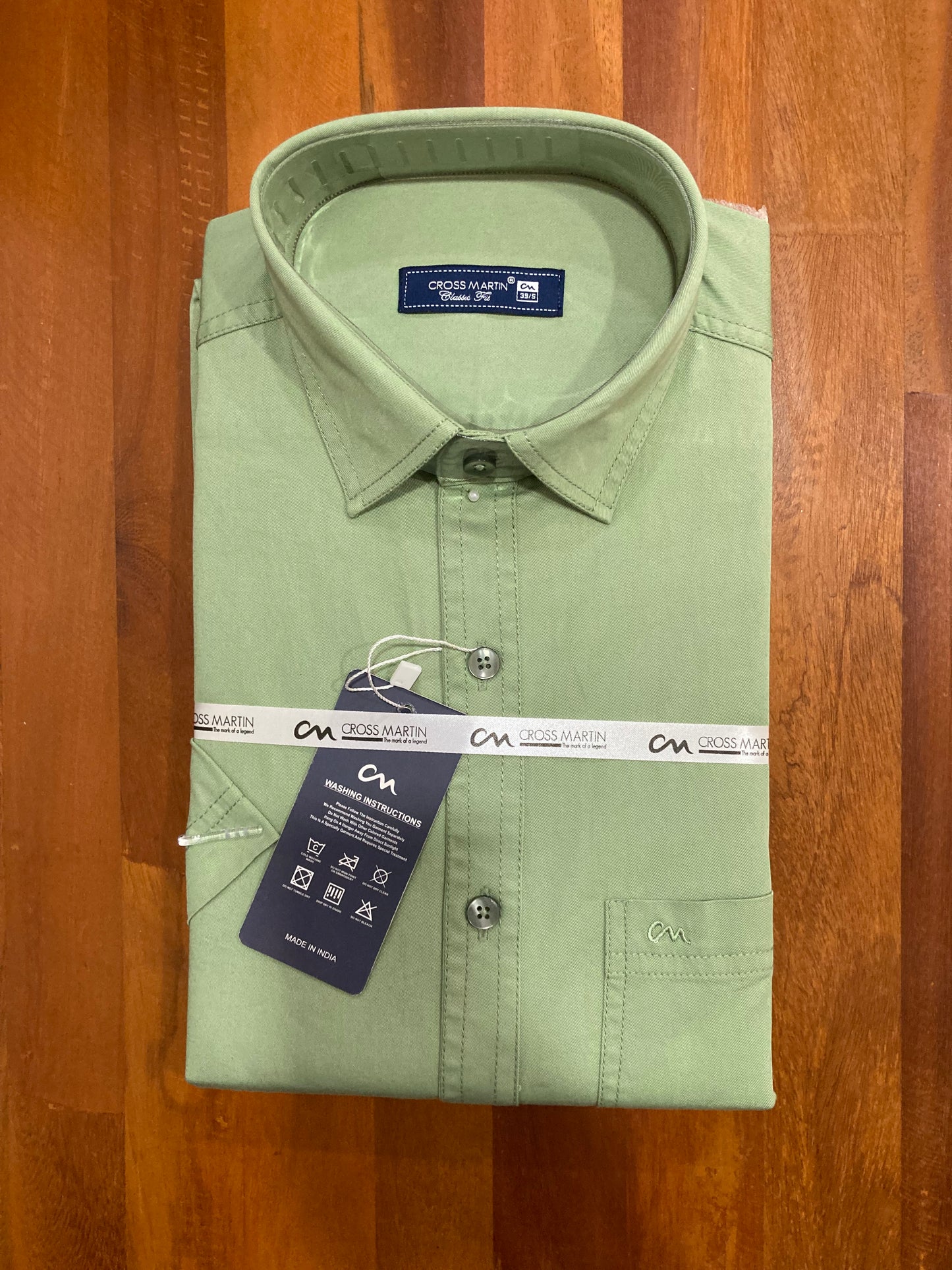 Pure Cotton Olive Green Solid Shirt (38 HS)