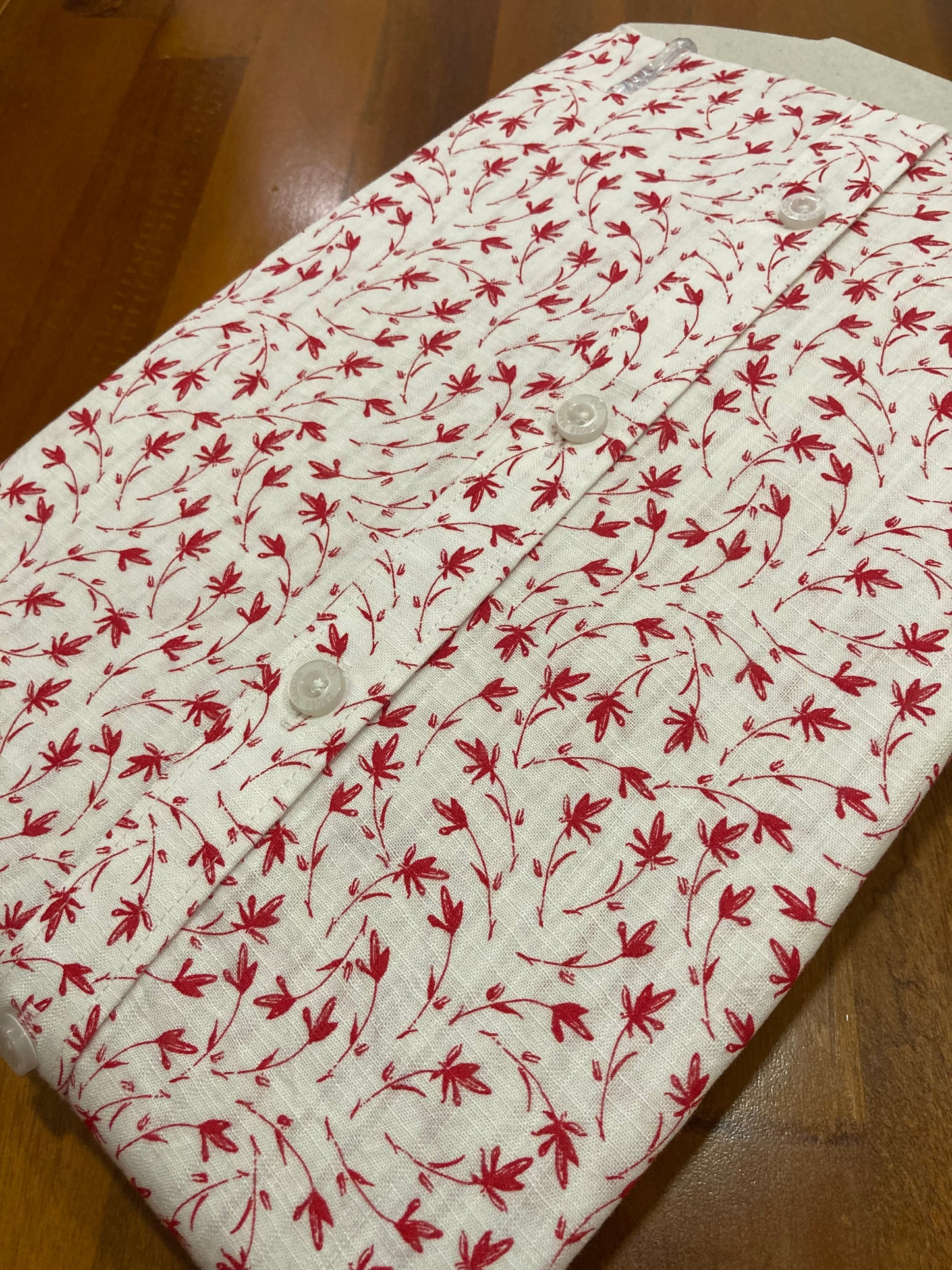 Pure Cotton Shirt with Red Prints on White (38 FS)
