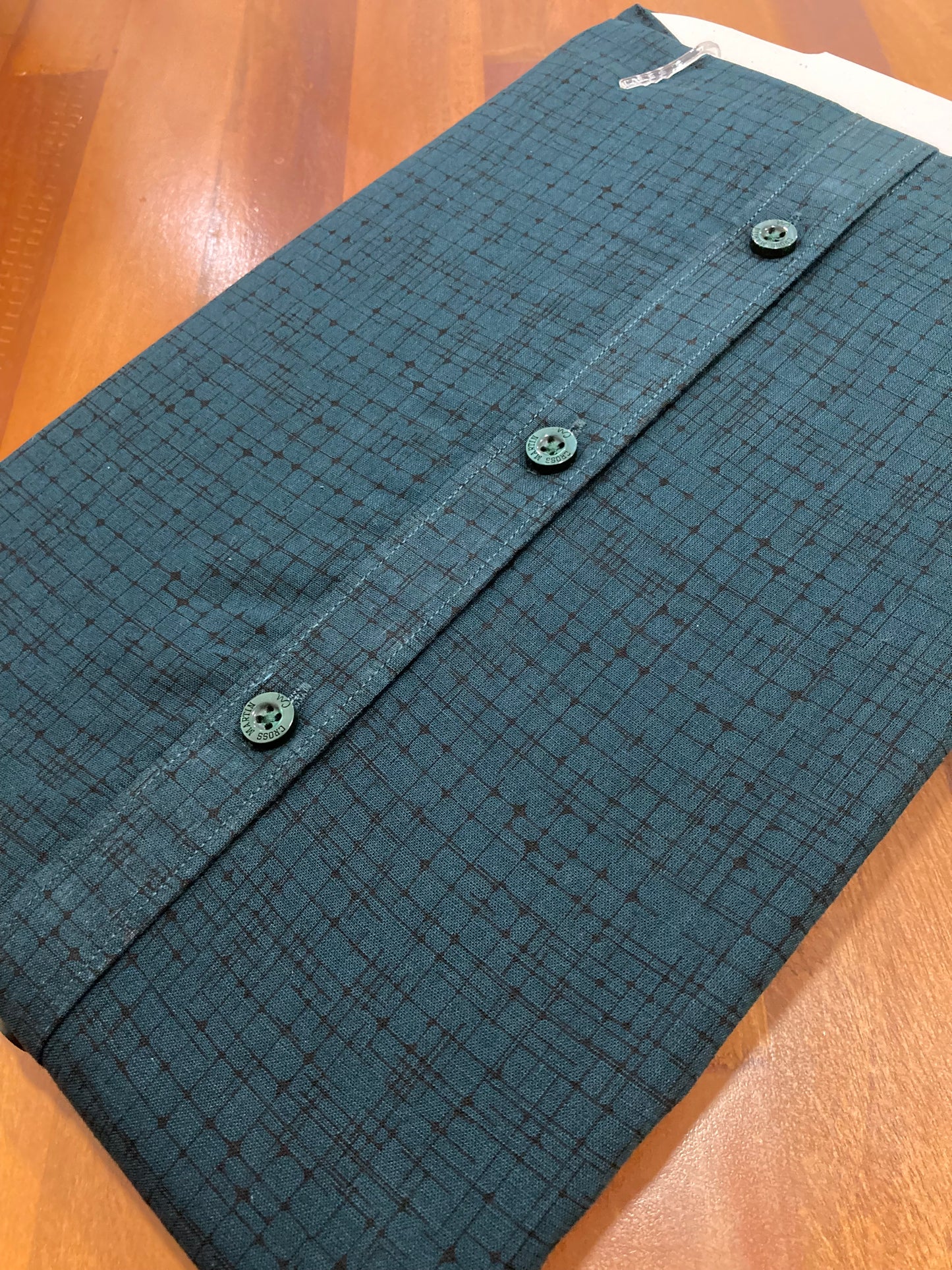 Pure Cotton Dark Green Patterns Shirt (38 FS)