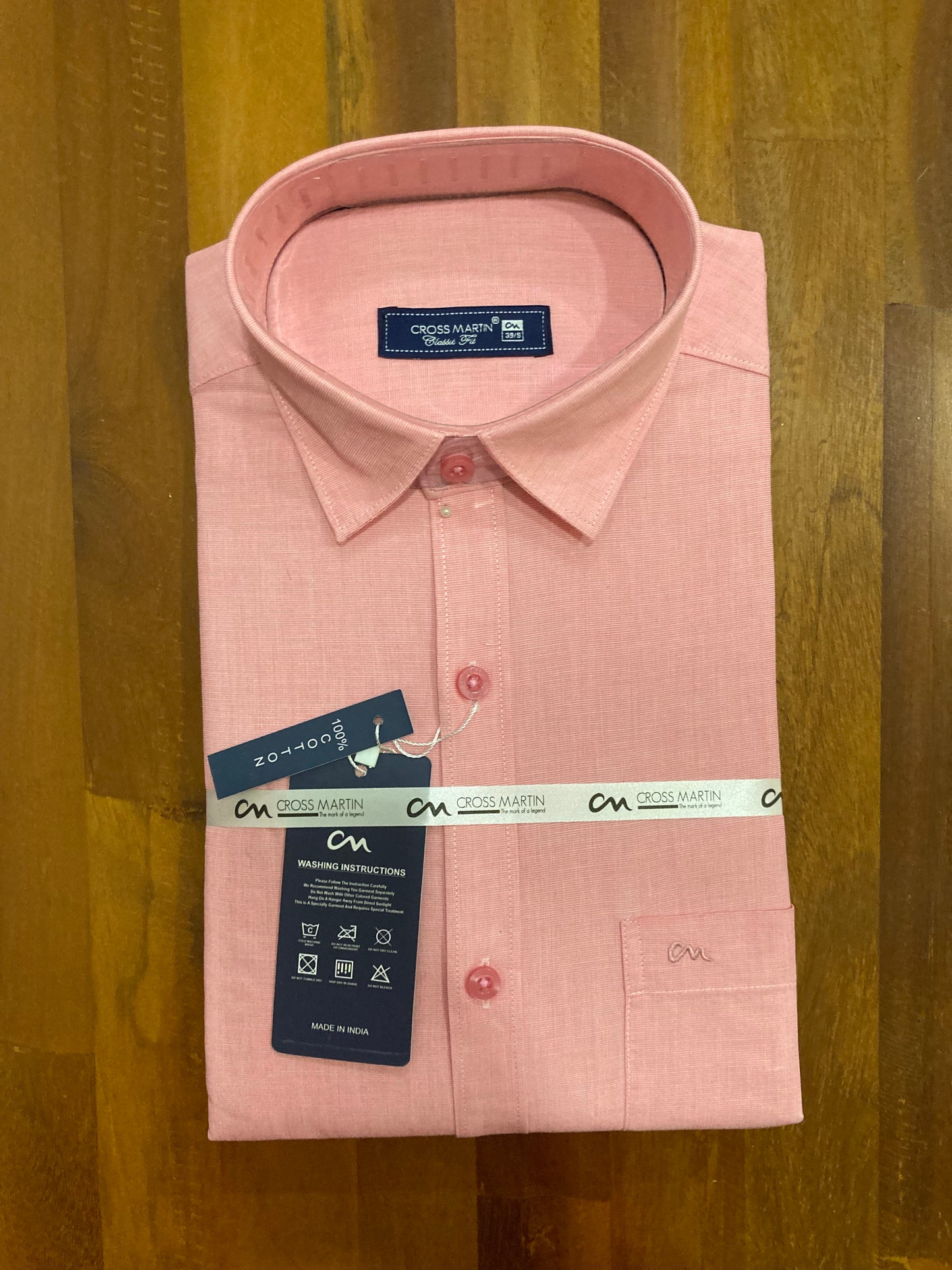 Pure Cotton Pink Solid Shirt (38 FS)