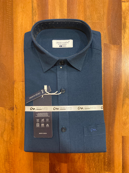 Pure Cotton Dark Blue Solid Shirt (38 FS)