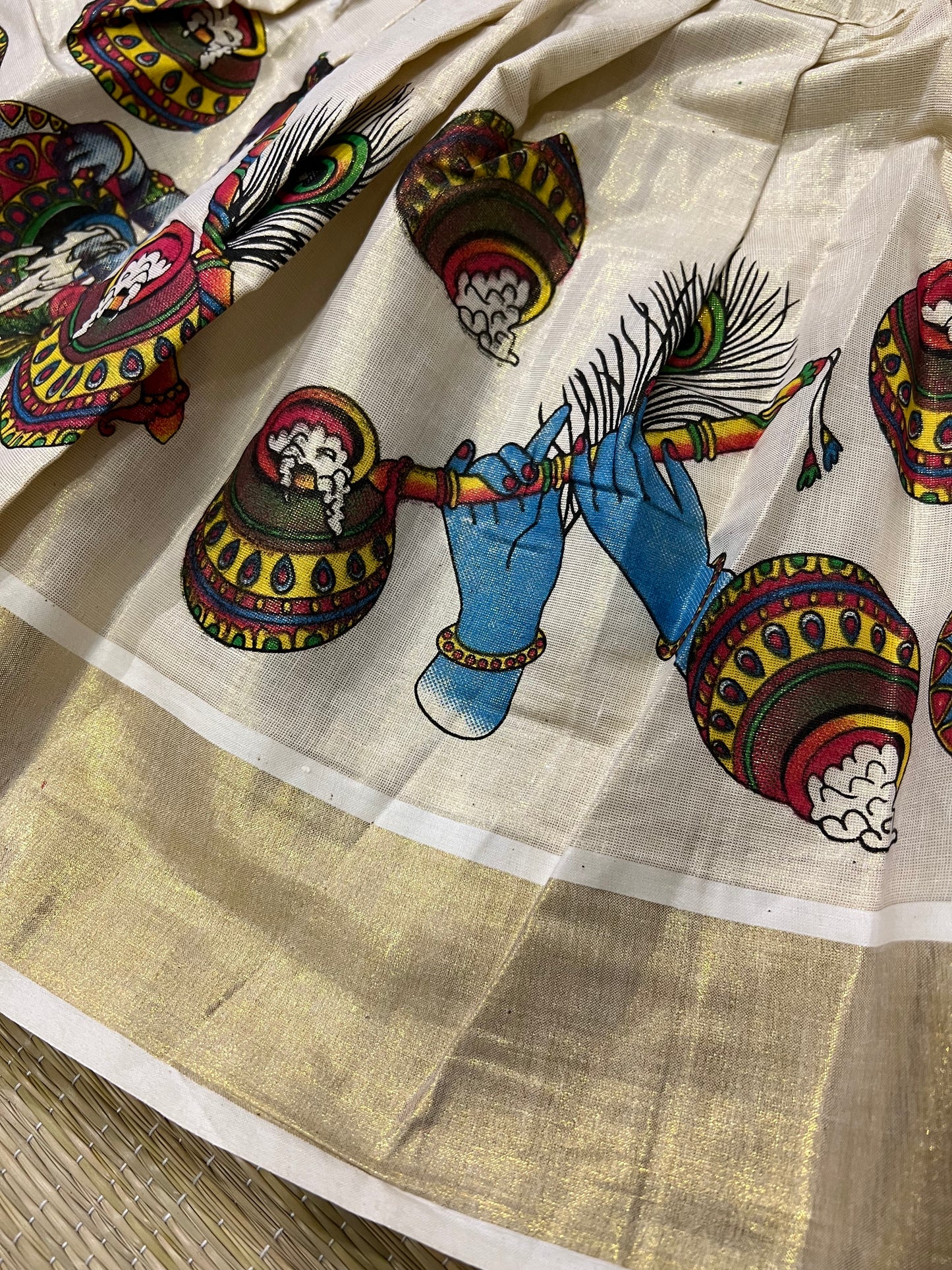 Southloom Kerala Pavada Blouse with Baby Krishna Mural Design (Age - 1 Year)