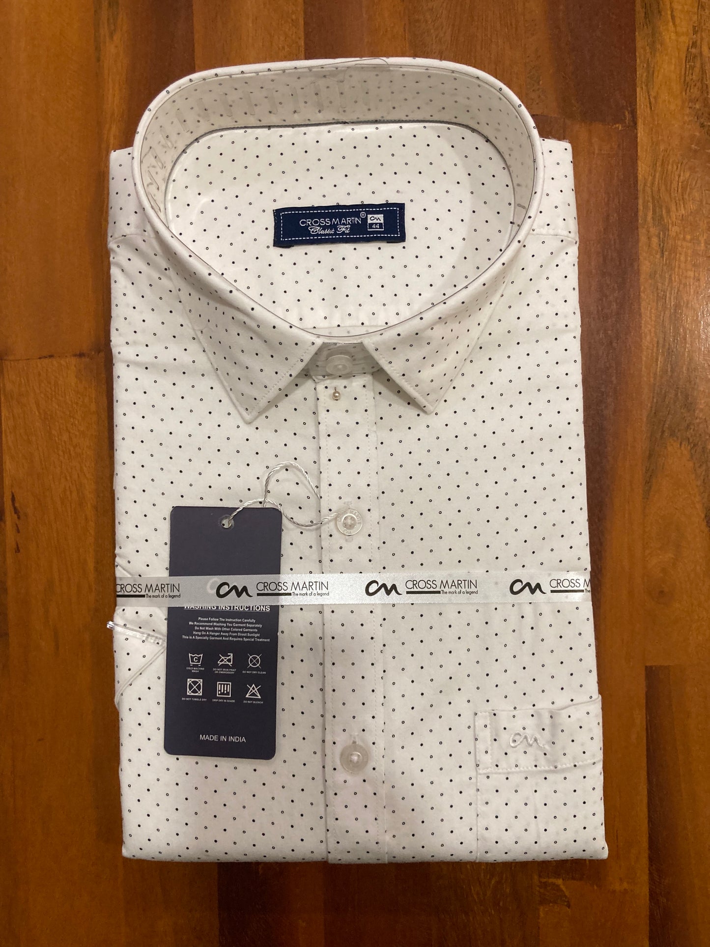 Pure Cotton Pure White Dotted Shirt (44 HS)