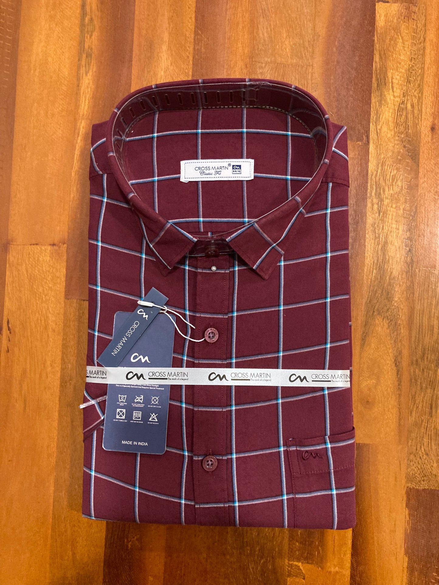 Pure Cotton Maroon Checkered Shirt (44 HS)