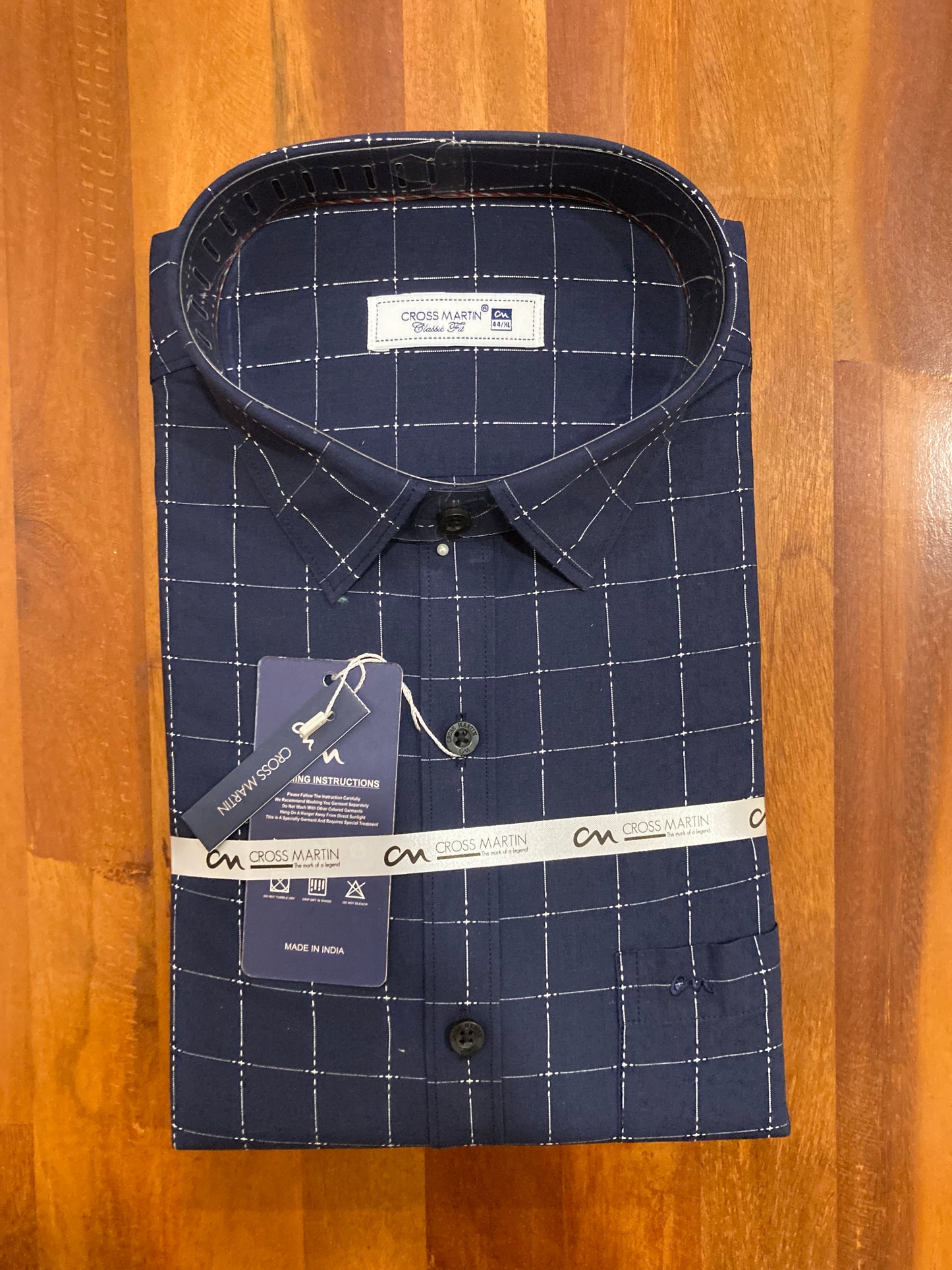 Pure Cotton Navy Blue Checkered Shirt (44 FS)