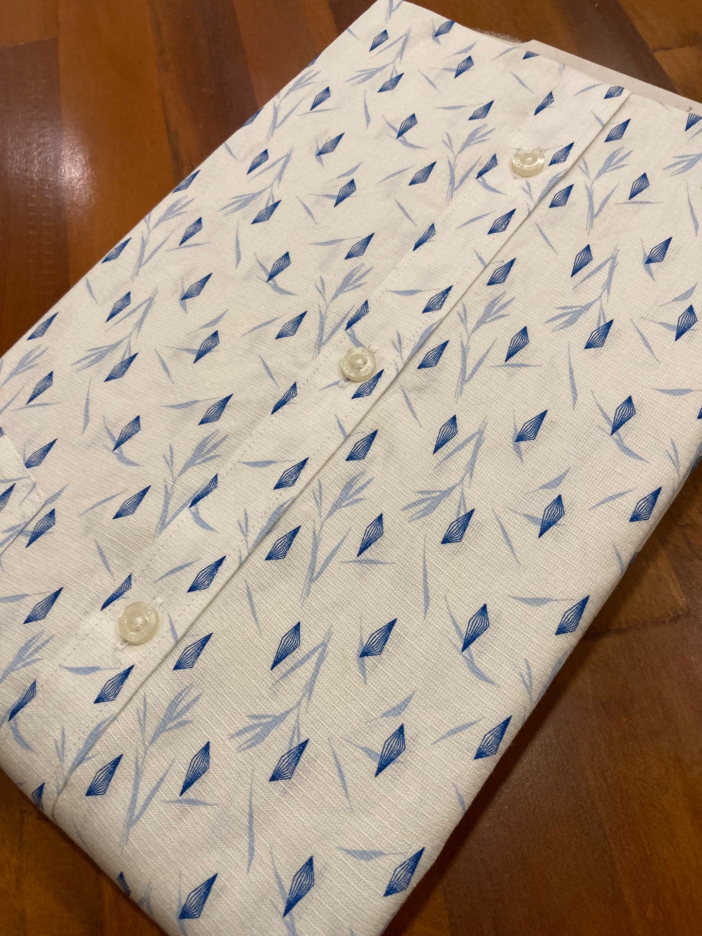 Pure Cotton Blue Prints on Pure White Shirt (44 FS)