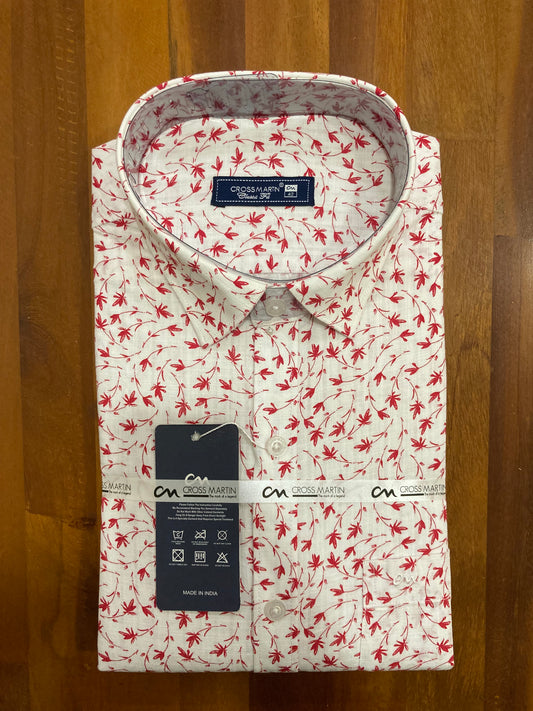 Pure Cotton Red Prints on White Shirt (42 FS)