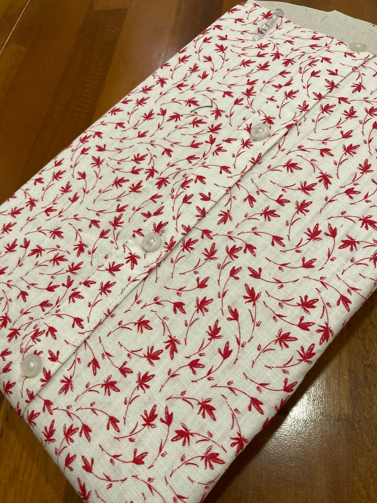 Pure Cotton Red Prints on White Shirt (42 FS)
