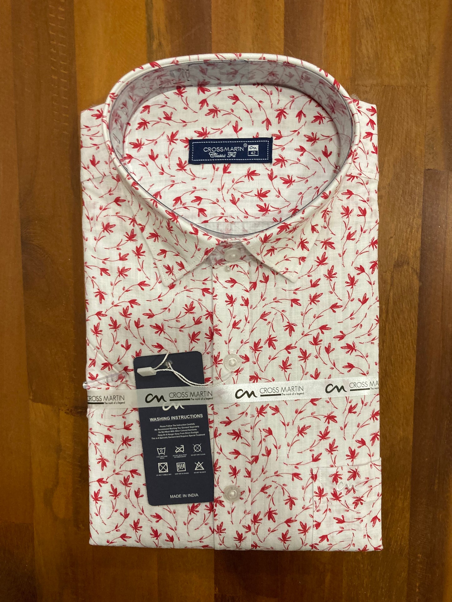 Pure Cotton Red Prints on White Shirt (42 HS)