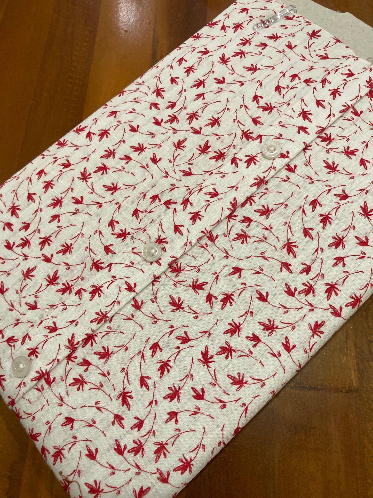 Pure Cotton Red Prints on White Shirt (42 HS)