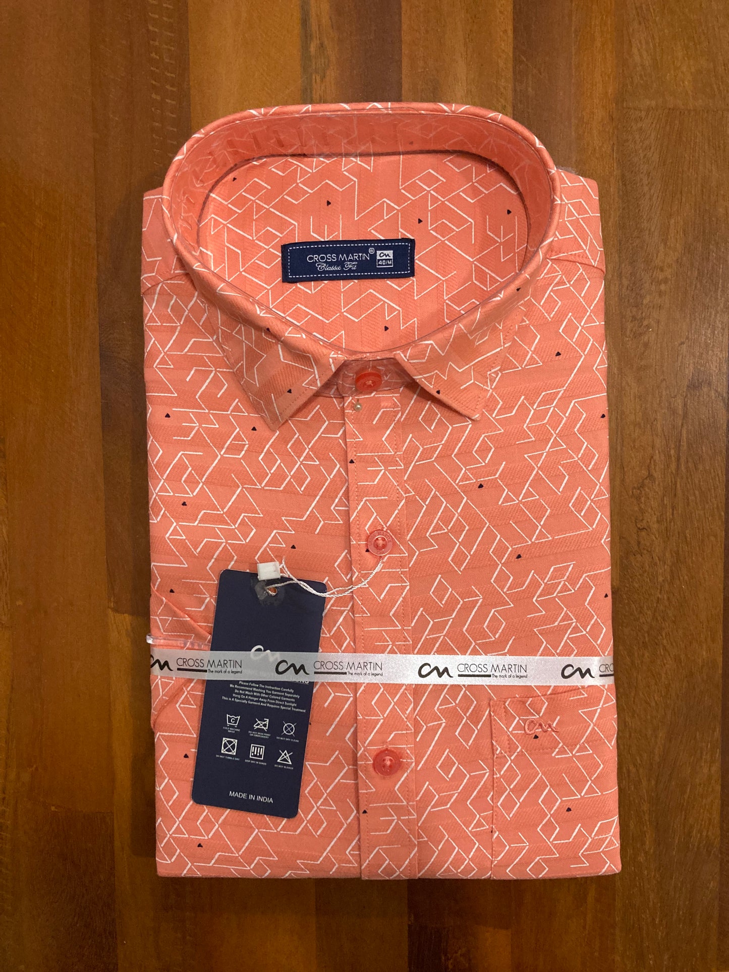 Pure Cotton Shirt with White Prints in Orange (40 HS)