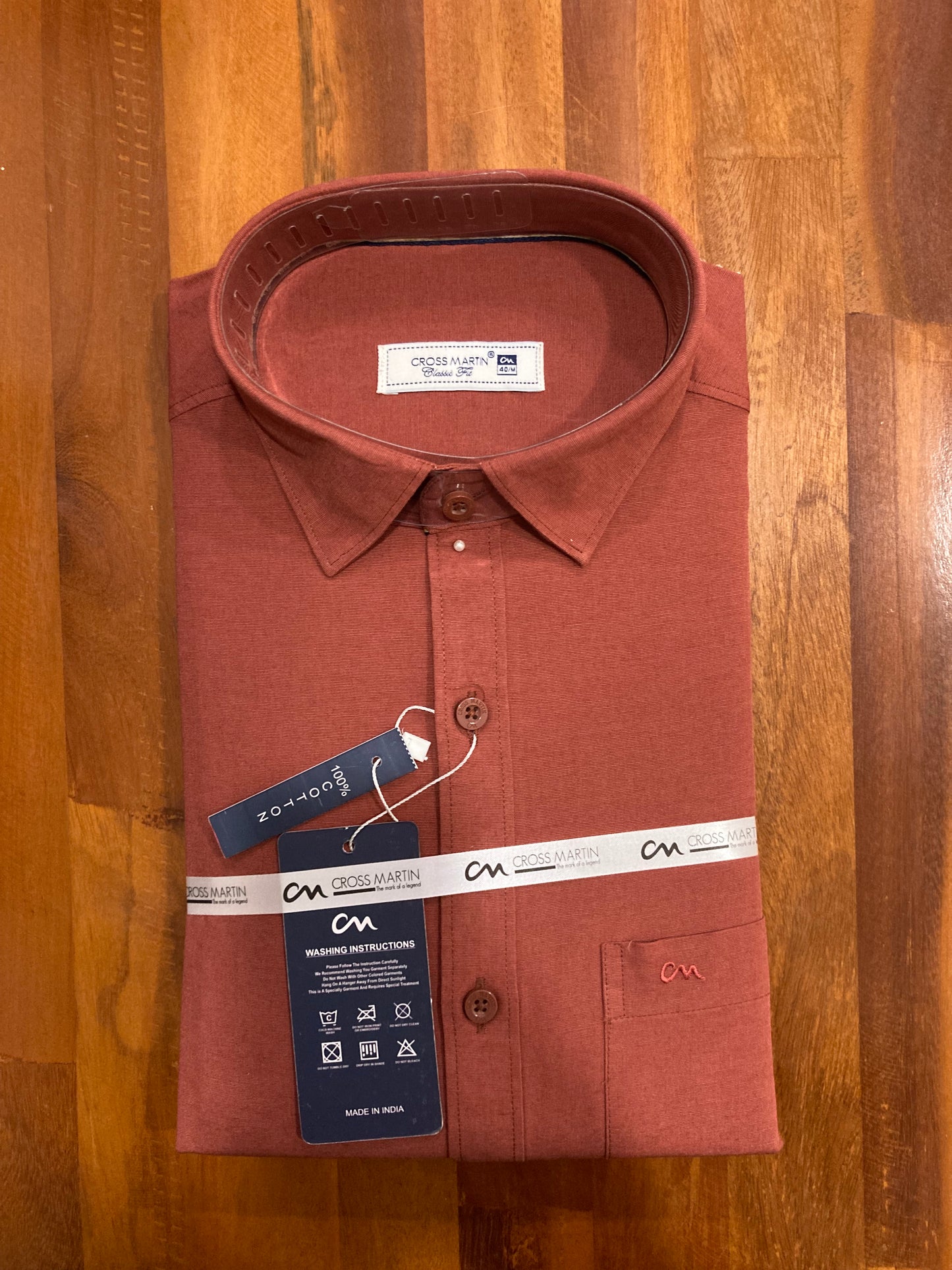 Pure Cotton Brick Red Solid Shirt (40 FS)