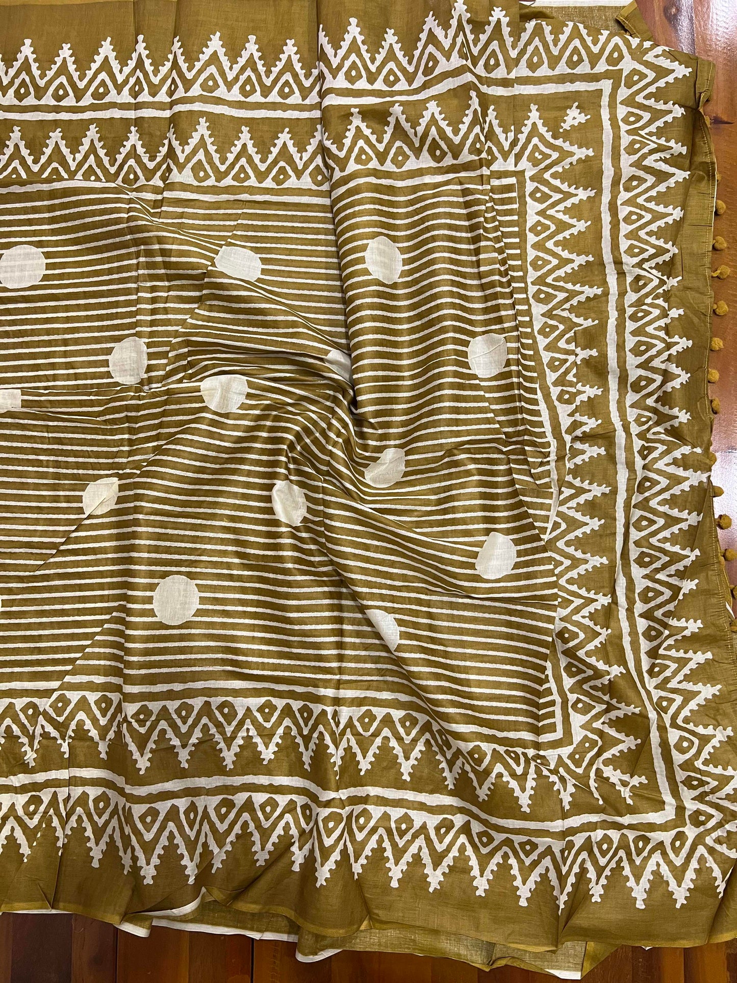 Southloom™ Cotton Churidar Salwar Suit Material in Light Brown and White Small Polka Prints