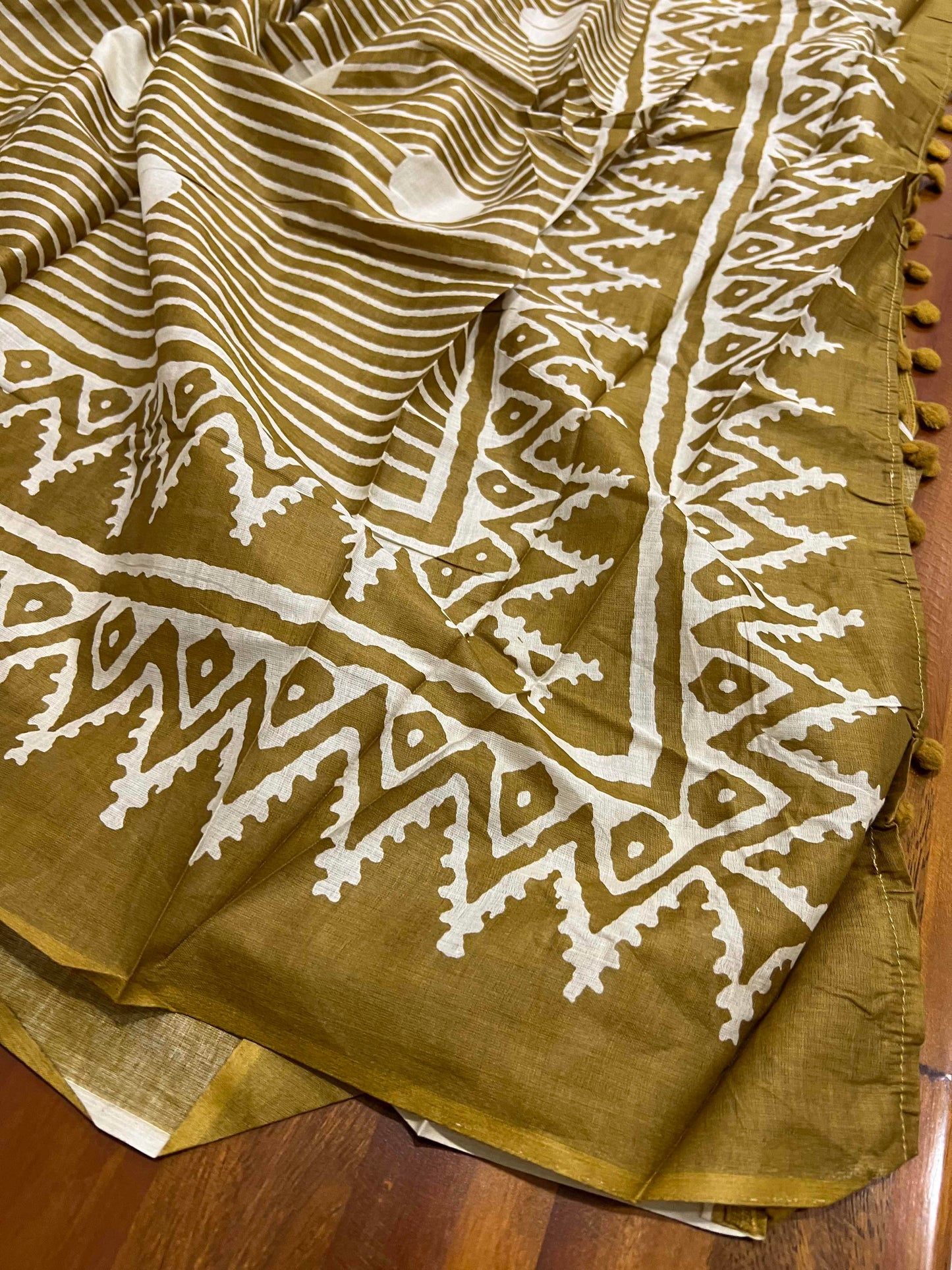 Southloom™ Cotton Churidar Salwar Suit Material in Light Brown and White Small Polka Prints