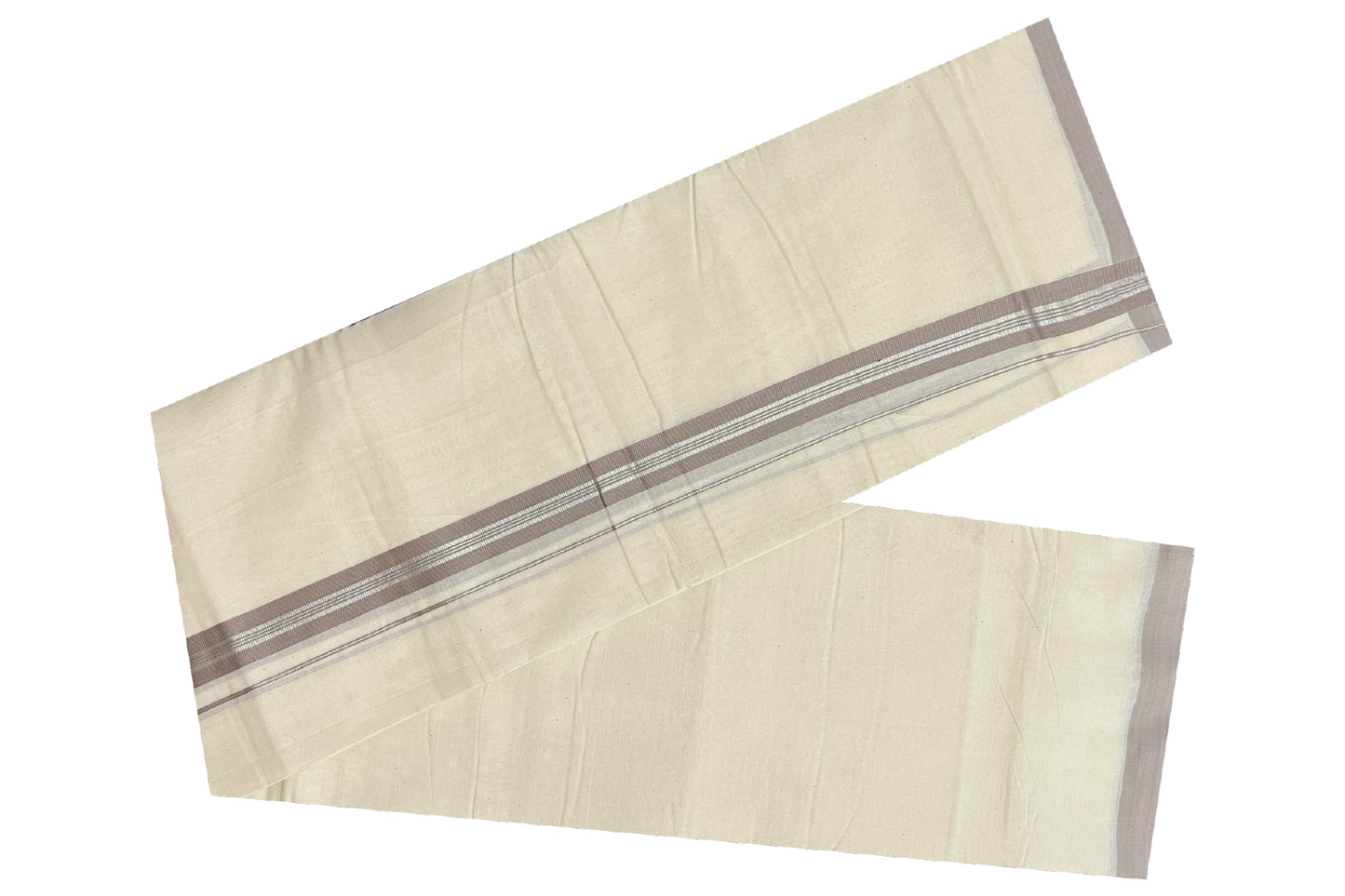 Off White Cotton Mundu with Cream and Silver Kasavu Border (South Indian Dhoti)