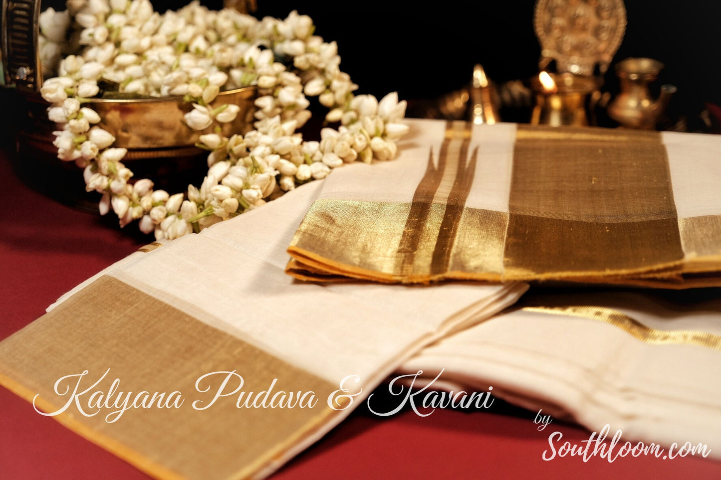 Southloom™ Kalyana Pudava and Kavani with Original Pure Kasavu Handwoven at Balaramapuram / പുടവയും കവണിയും