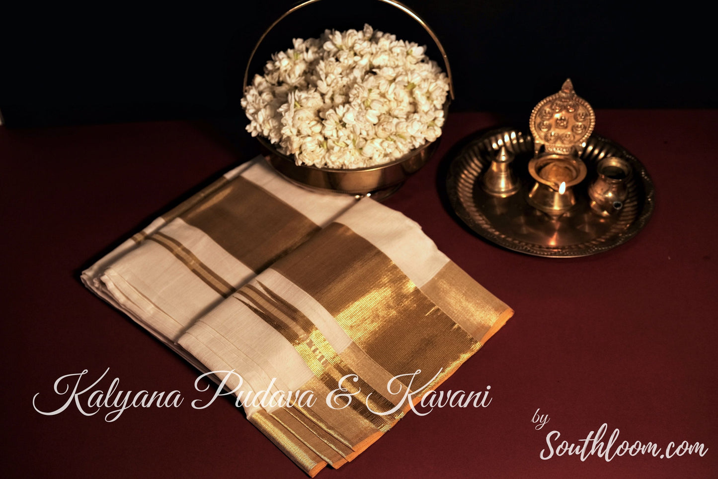 Southloom™ Kalyana Pudava and Kavani with Original Pure Kasavu Handwoven at Balaramapuram / പുടവയും കവണിയും