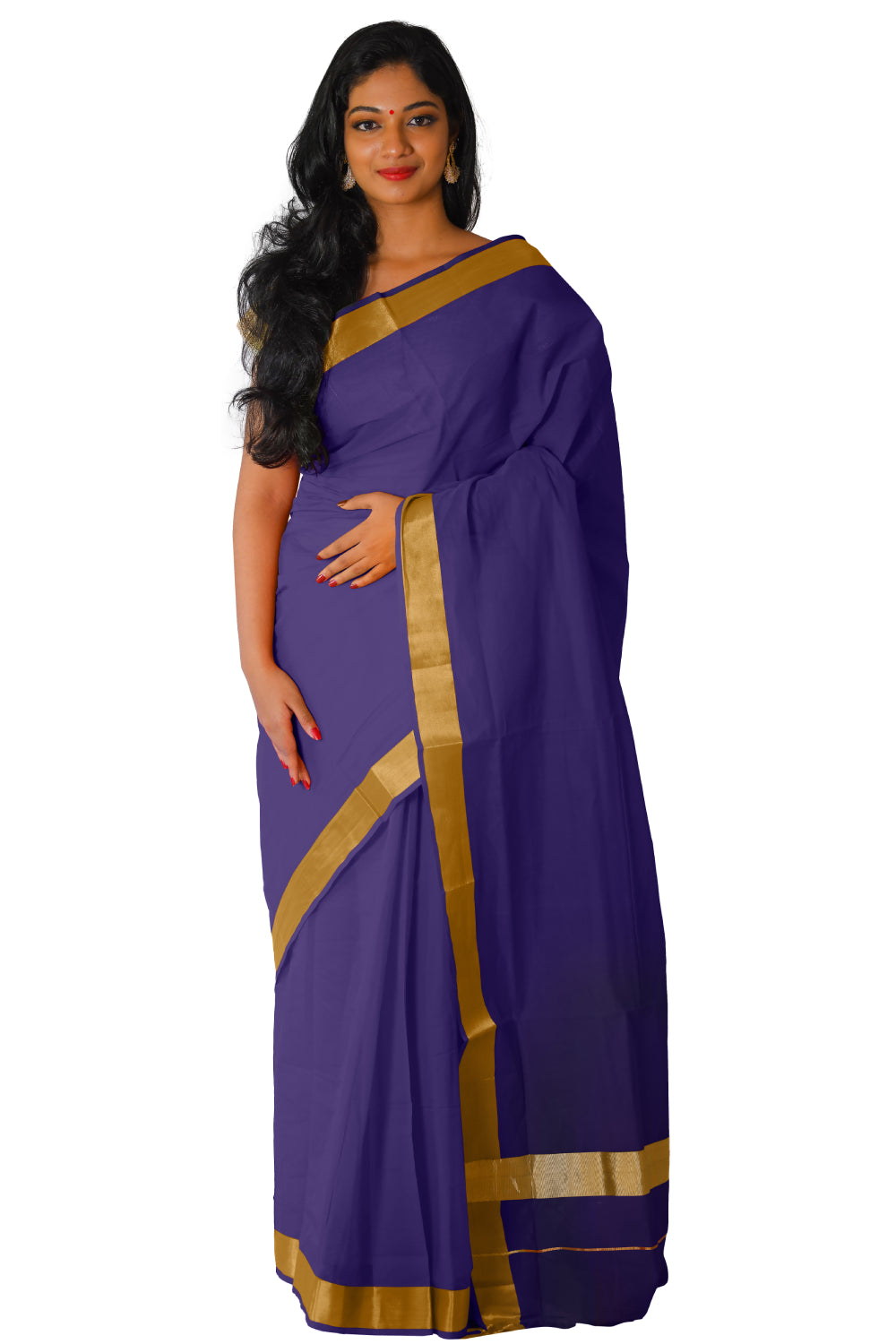 Kerala Traditional Purple Colour Kasavu Saree