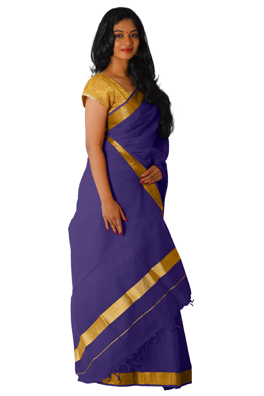 Kerala Traditional Purple Colour Kasavu Saree